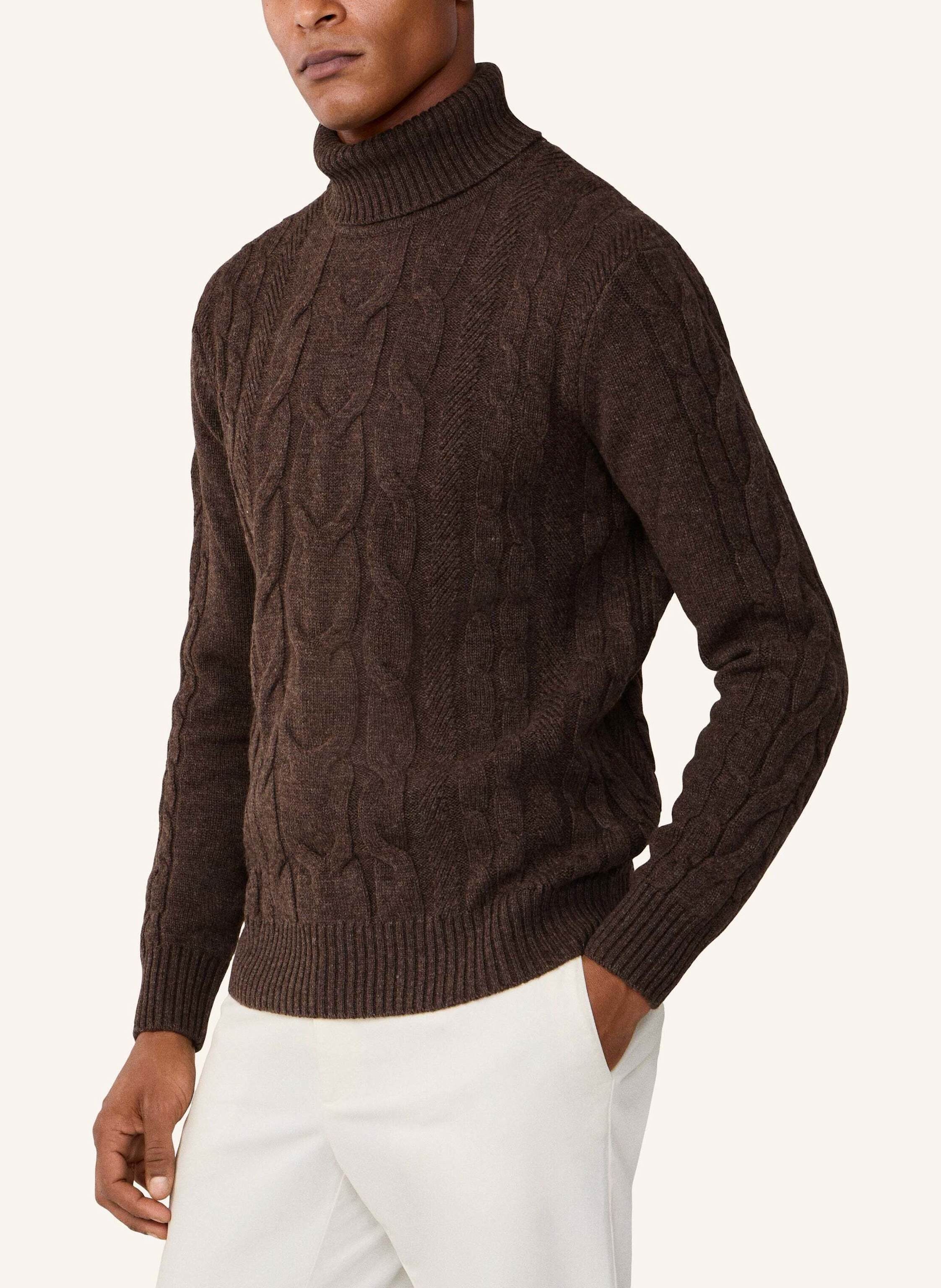 Thumbnail - Hackett London Pullover Cable Roll Neck braun