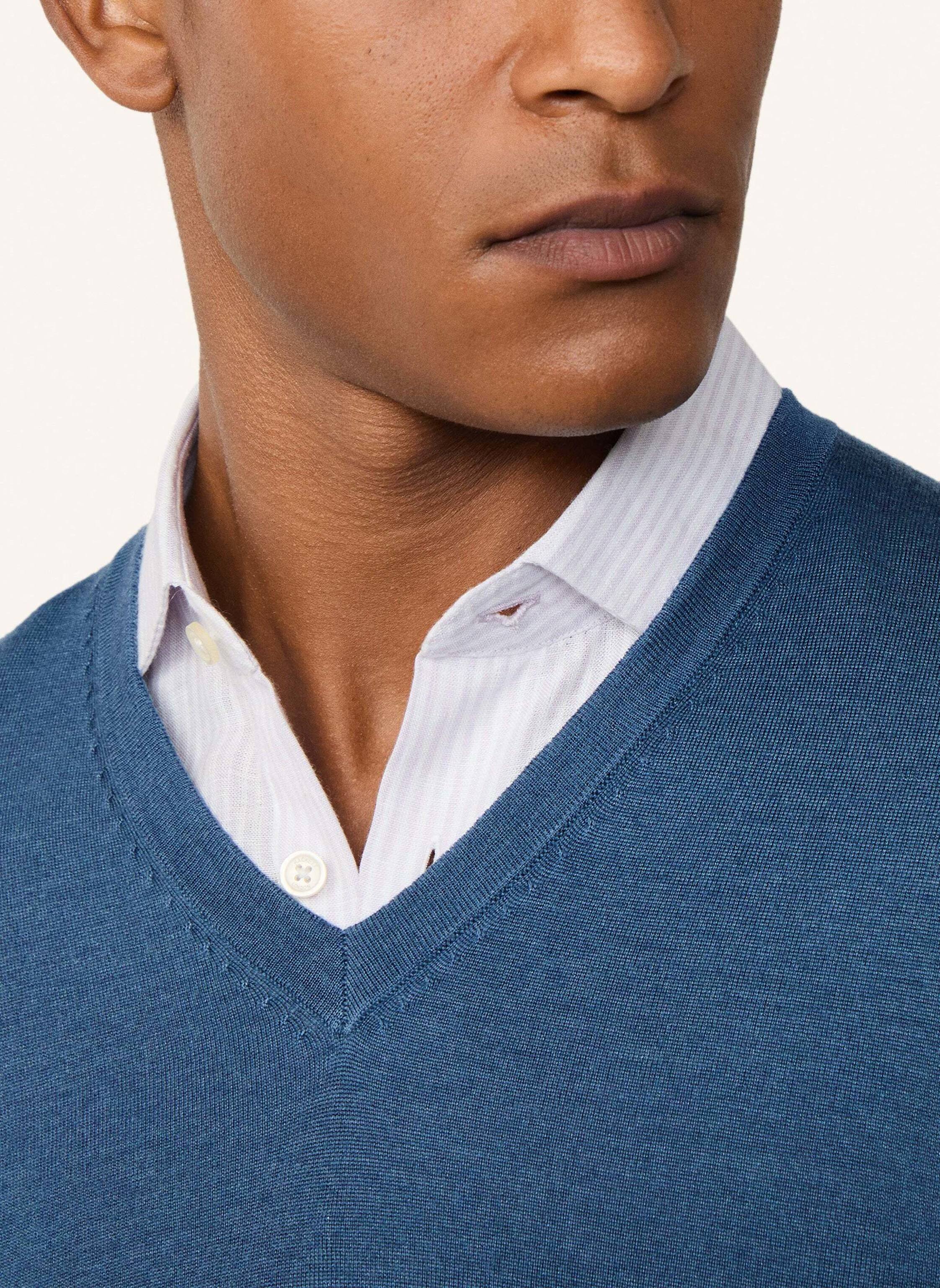 Thumbnail - Hackett London Pullover Gmd Merino Silk Vneck blau