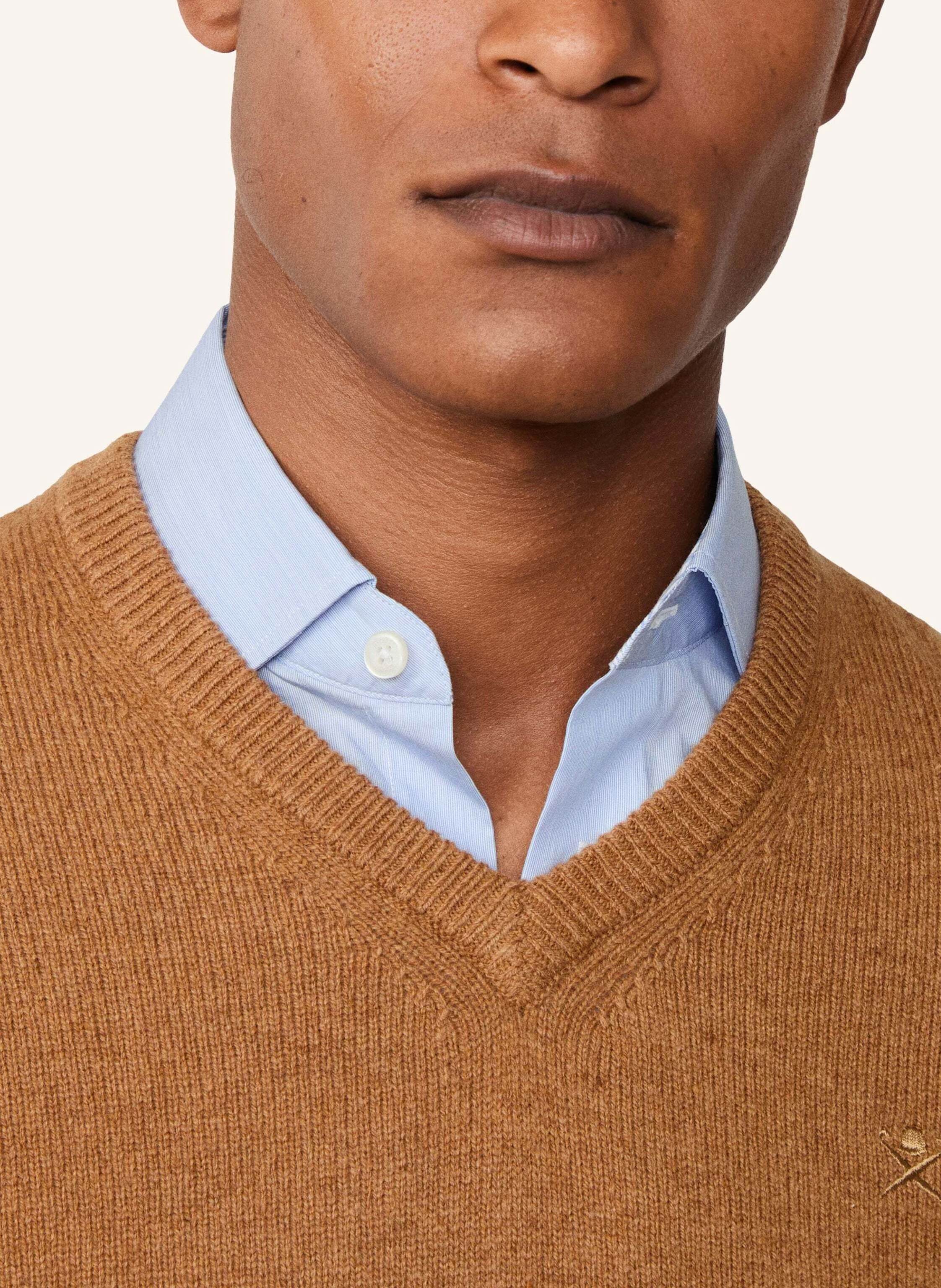 Thumbnail - Hackett London Pullover Lambswool V Neck braun