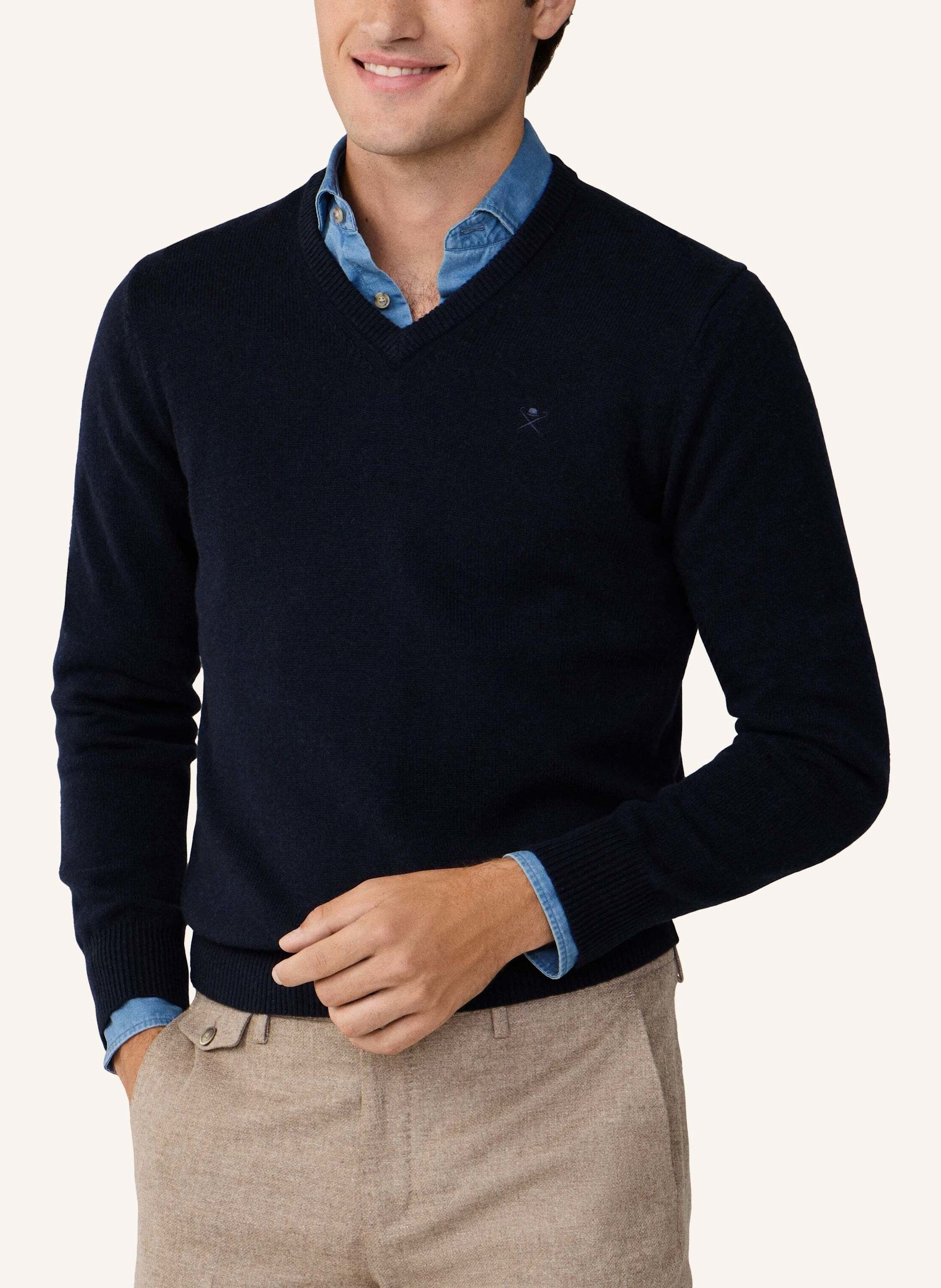 Thumbnail - Hackett London Pullover Lambswool V Neck blau