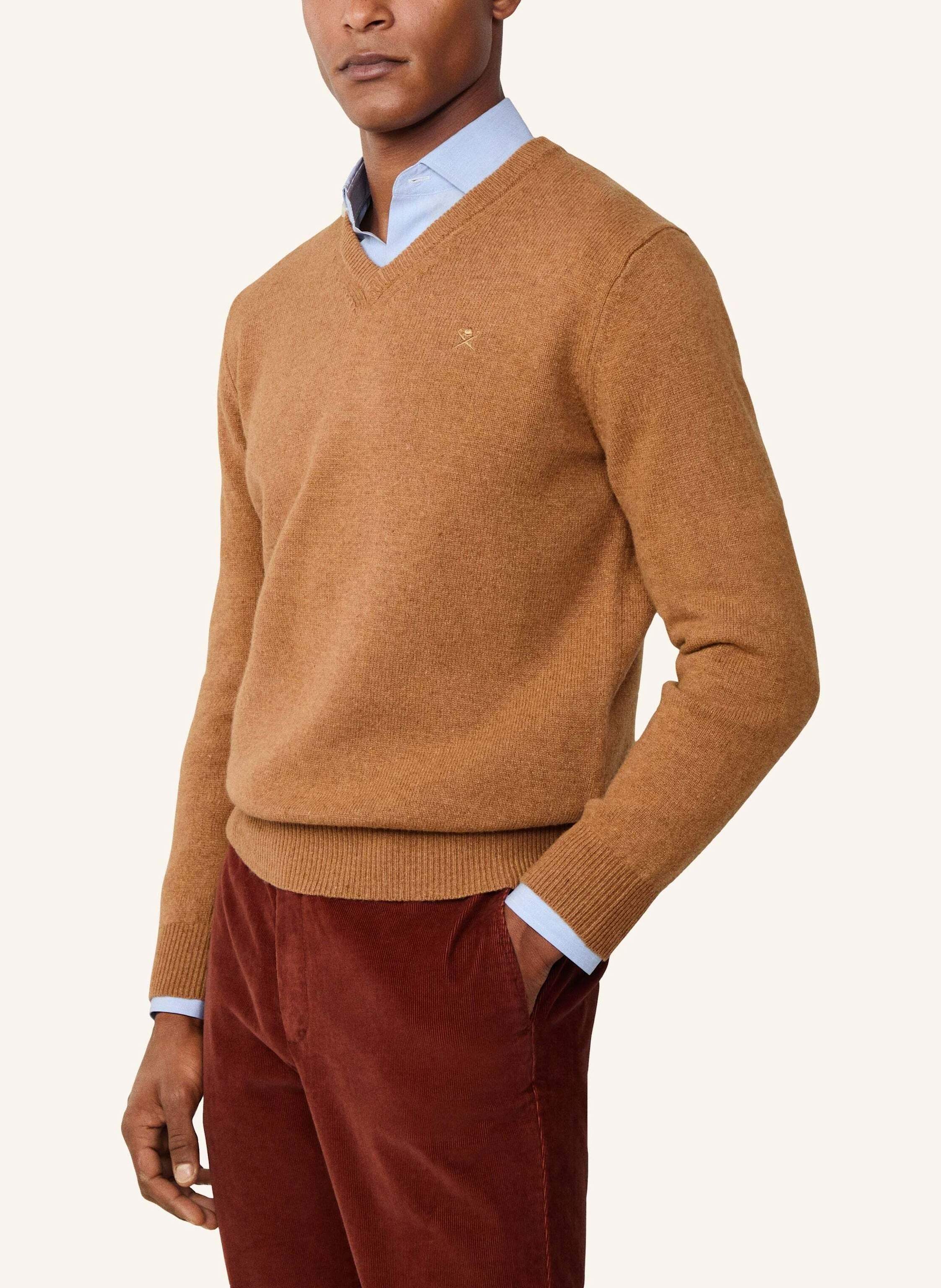 Thumbnail - Hackett London Pullover Lambswool V Neck braun