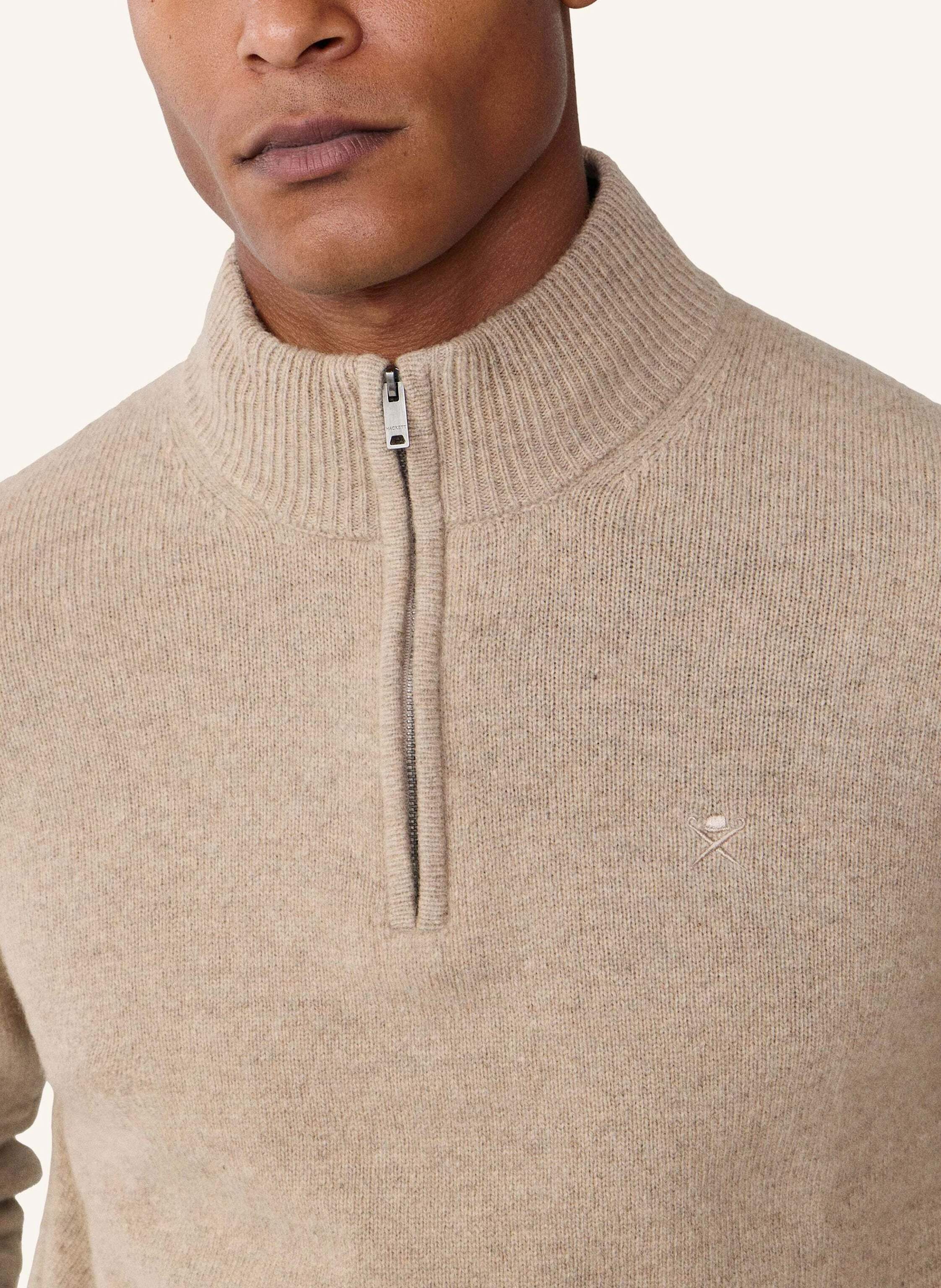 Thumbnail - Hackett London Pullover Lambswool Hzip beige