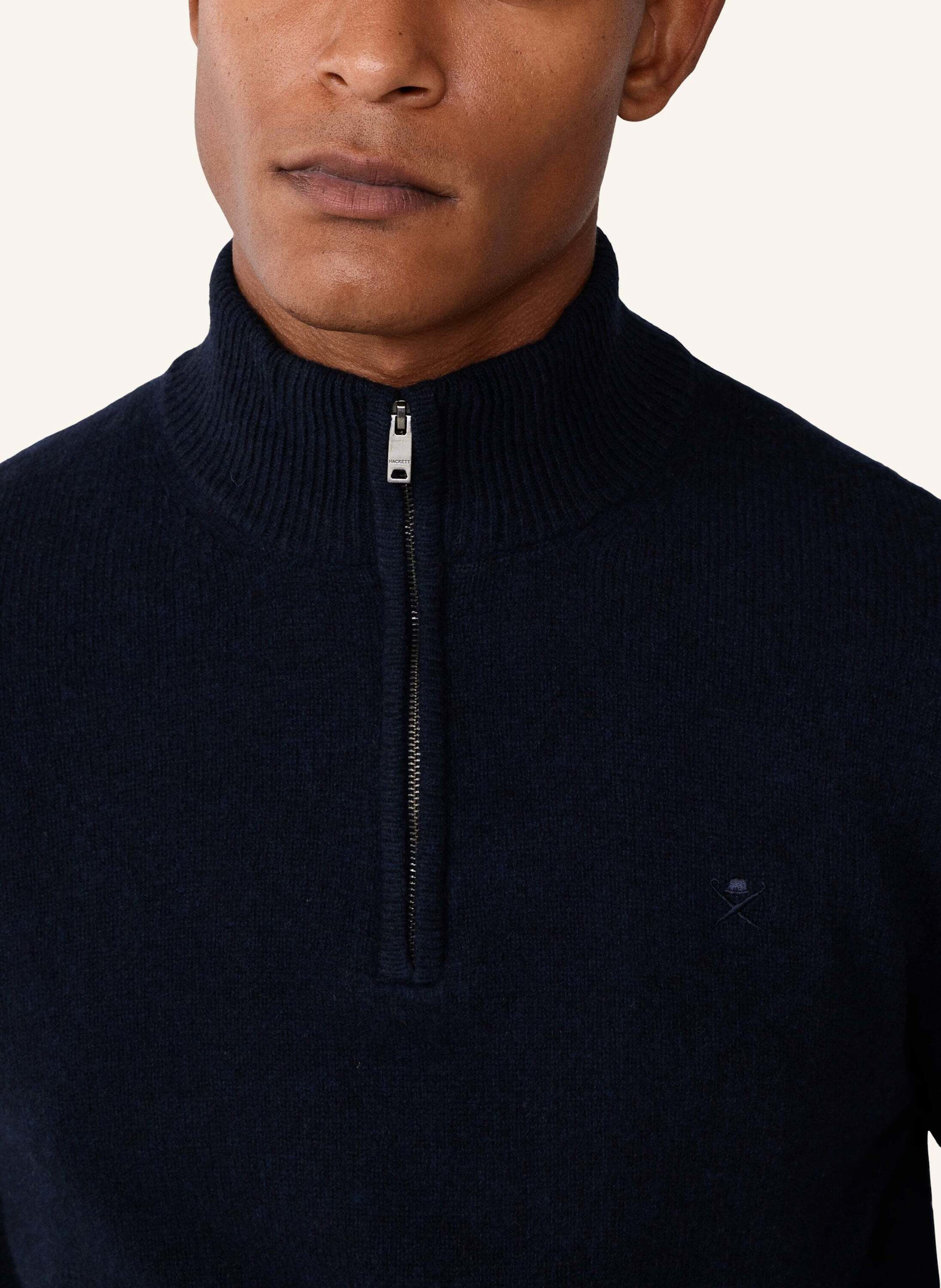 Thumbnail - Hackett London Pullover Lambswool Hzip blau