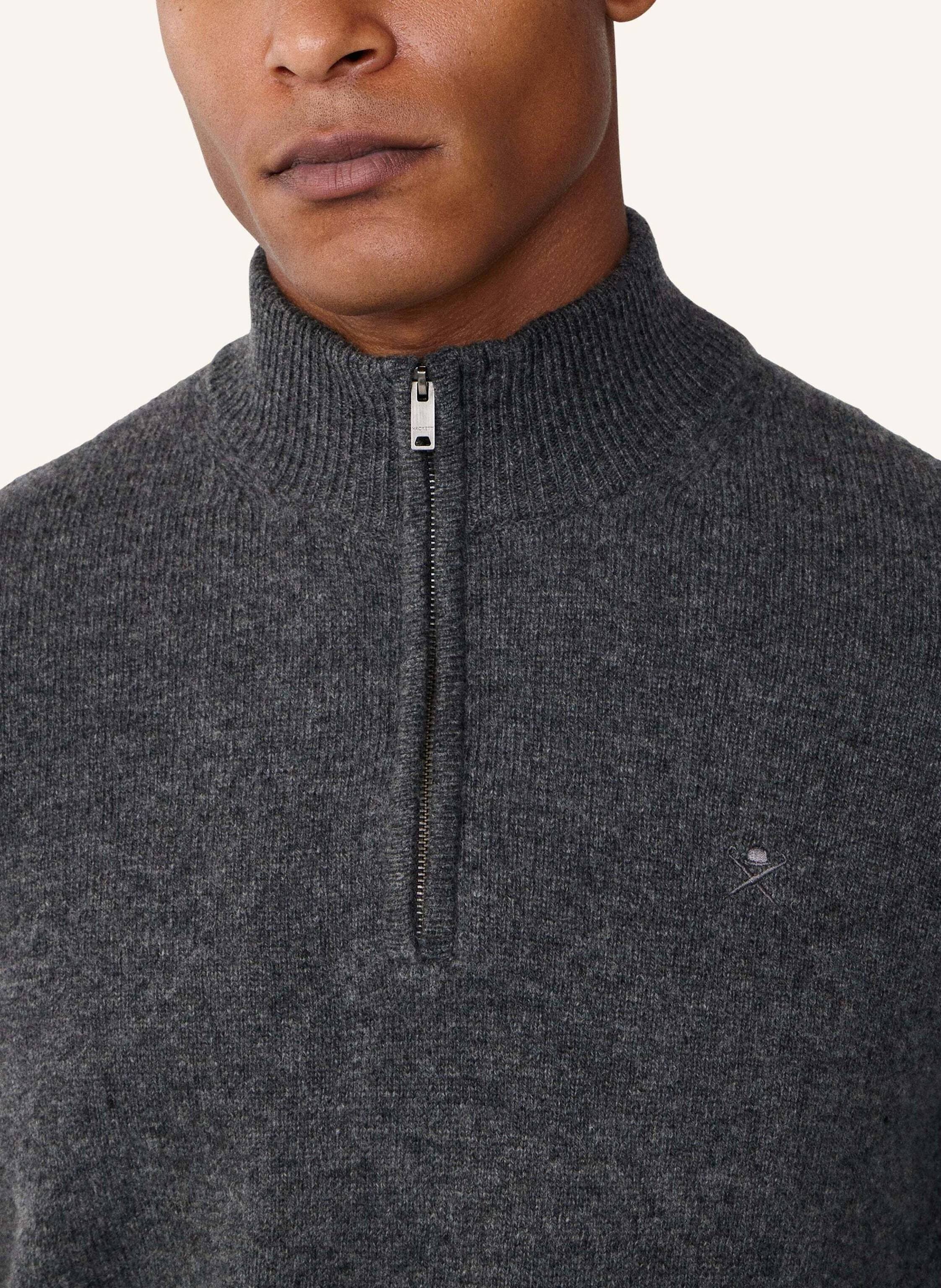 Thumbnail - Hackett London Pullover Lambswool Hzip grau