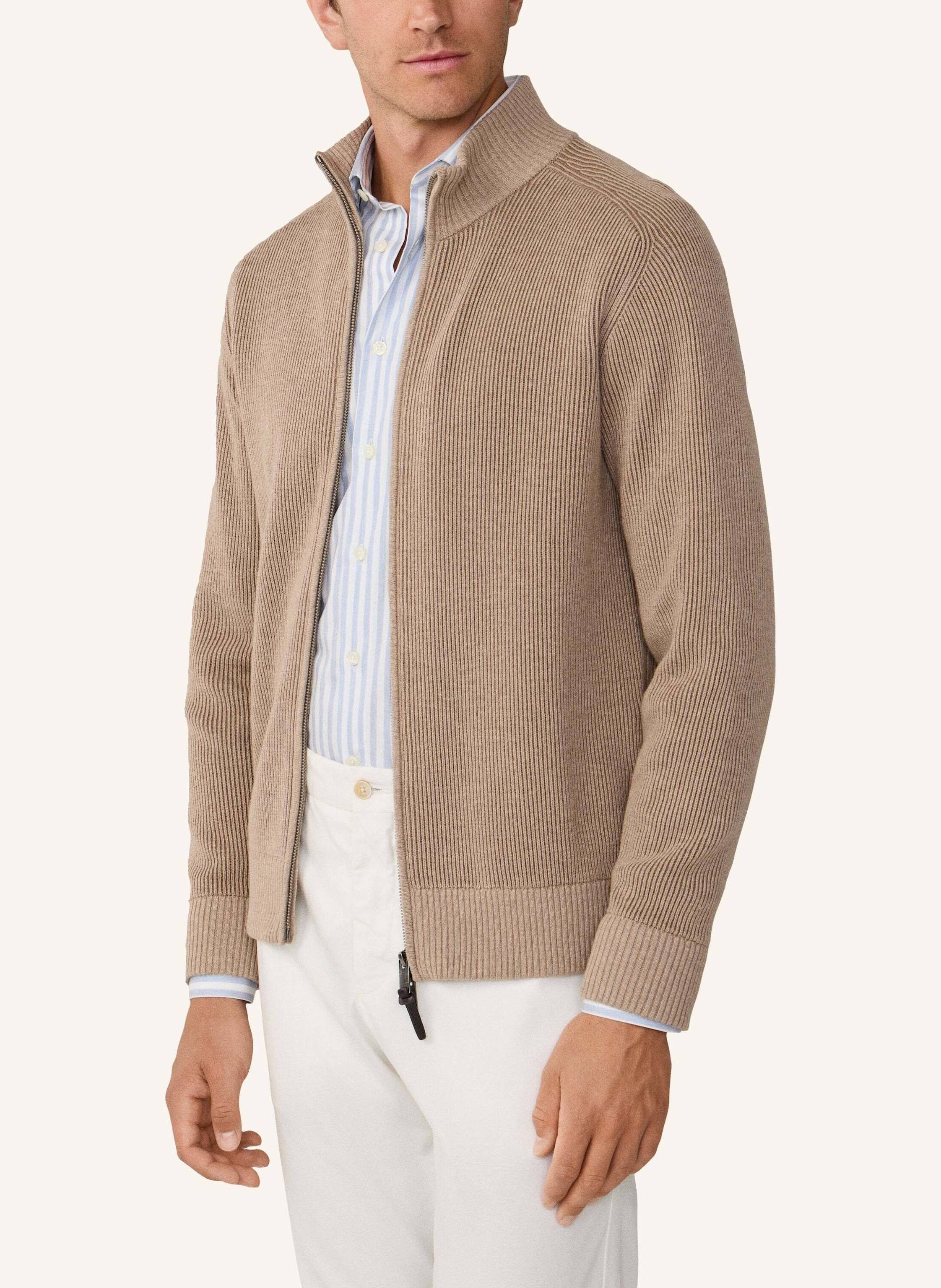Thumbnail - Hackett London Strickjacken Cardigan Bi Col Rib Fzip beige