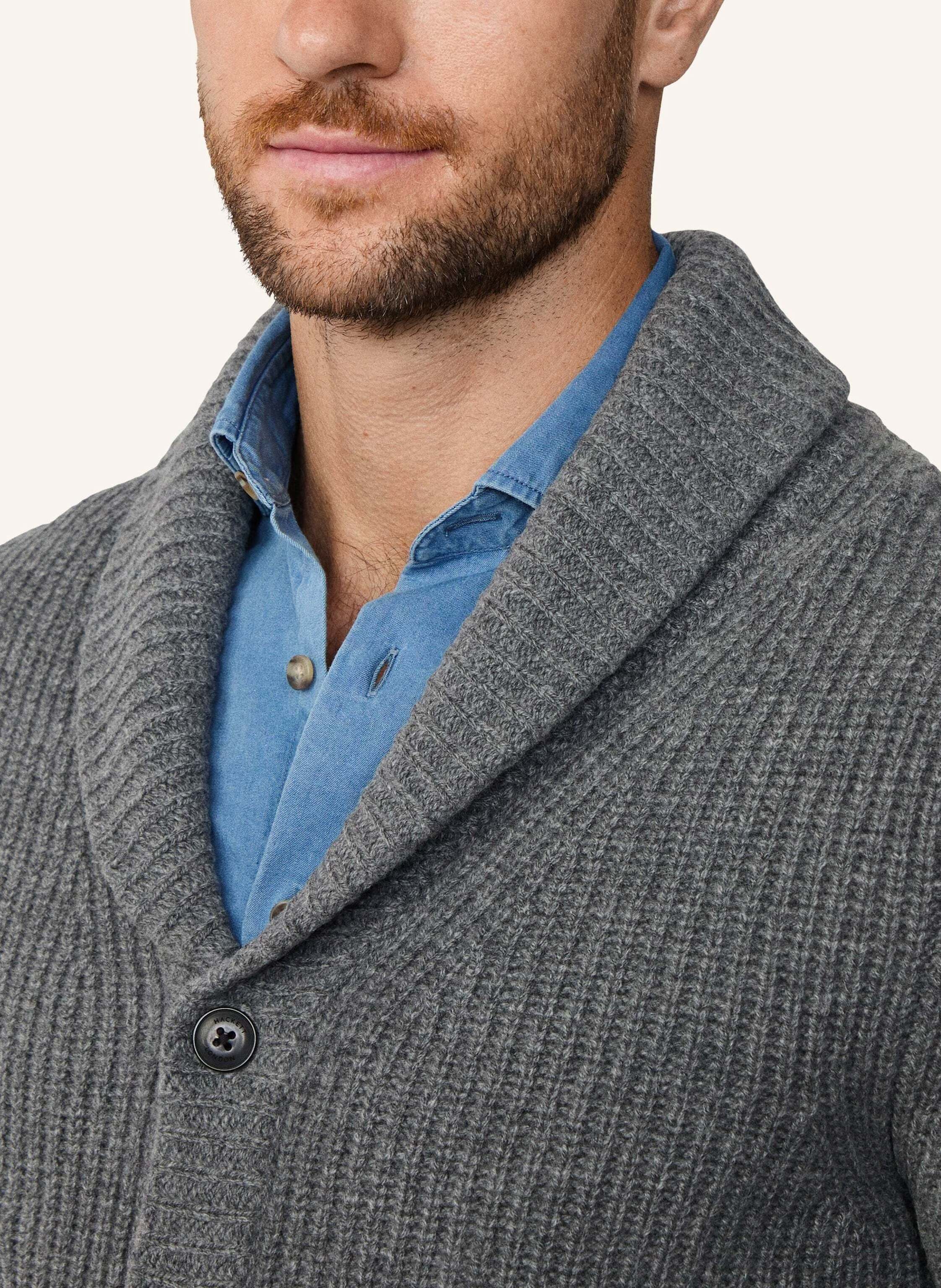 Thumbnail - Hackett London Strickjacken Cardigan Rib Shawl Cardi grau