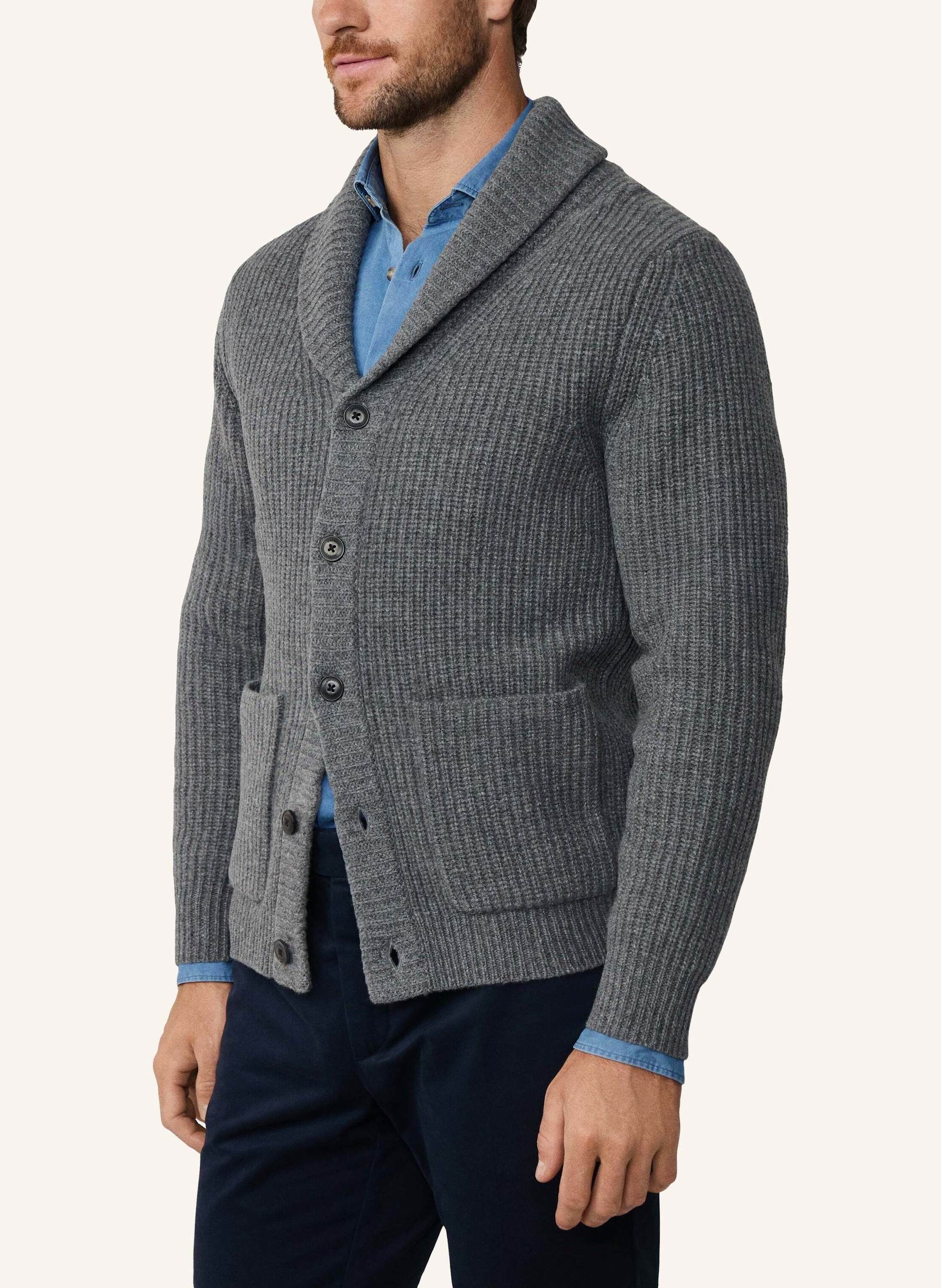 Thumbnail - Hackett London Strickjacken Cardigan Rib Shawl Cardi grau