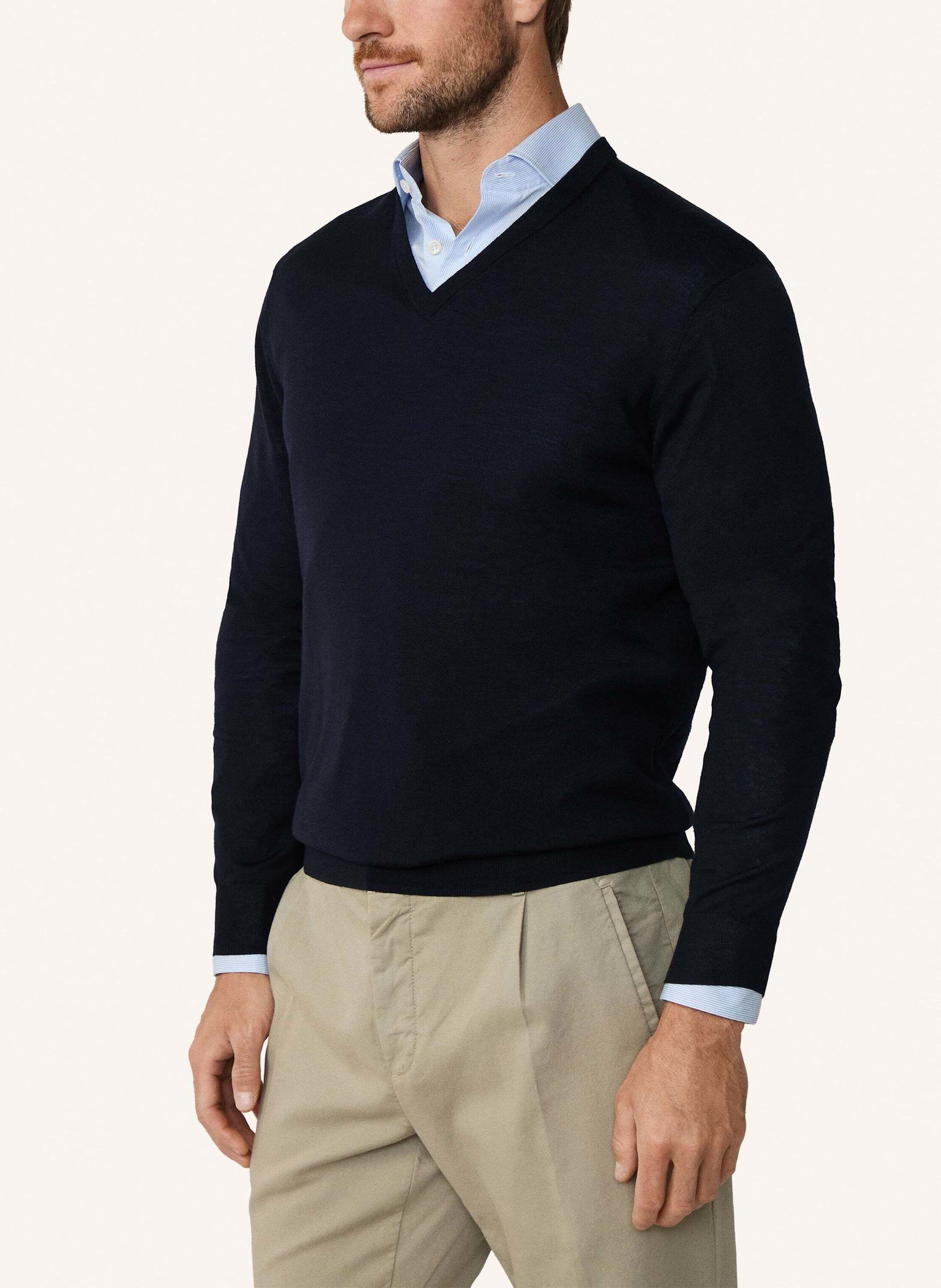 Thumbnail - Hackett London Pullover Merino Silk V Neck blau