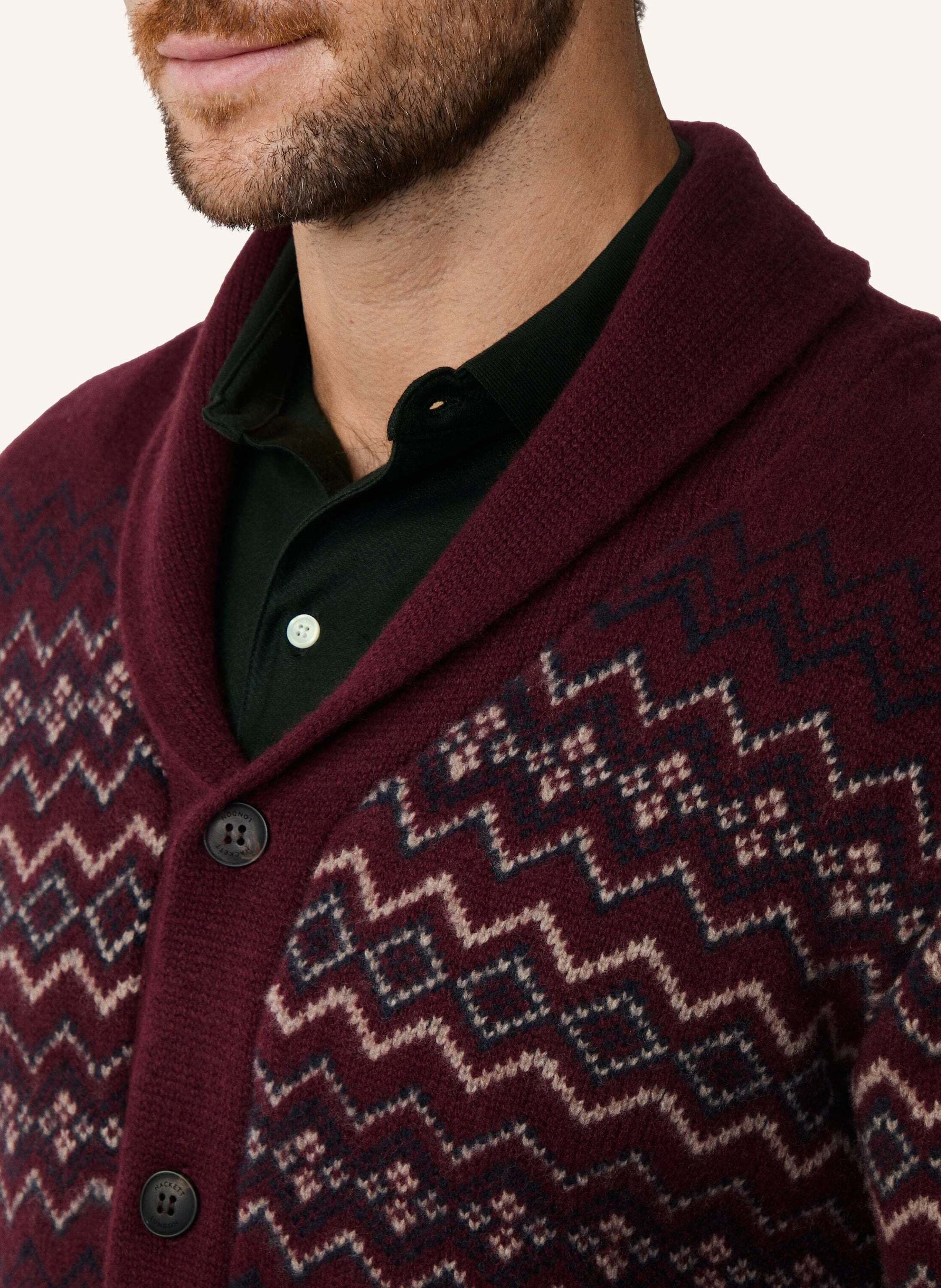 Thumbnail - Hackett London Strickjacken Cardigan Fairisle Shawl Cardi rot
