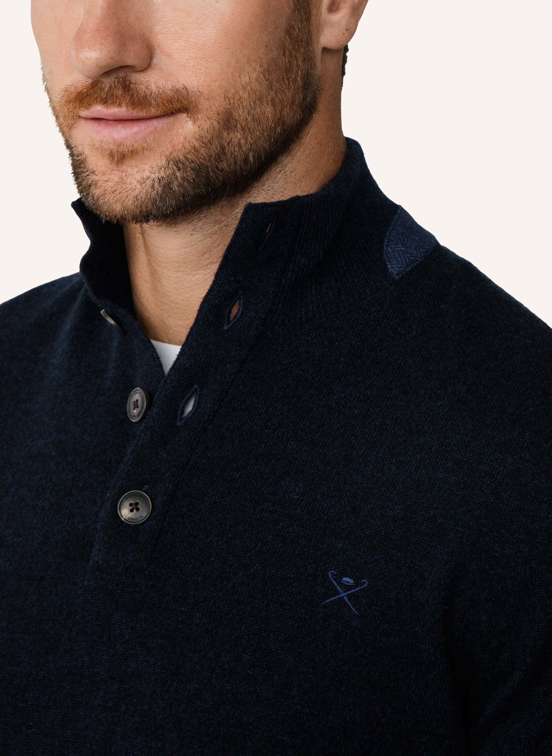 Thumbnail - Hackett London Pullover Hbone Trim Hbutton blau