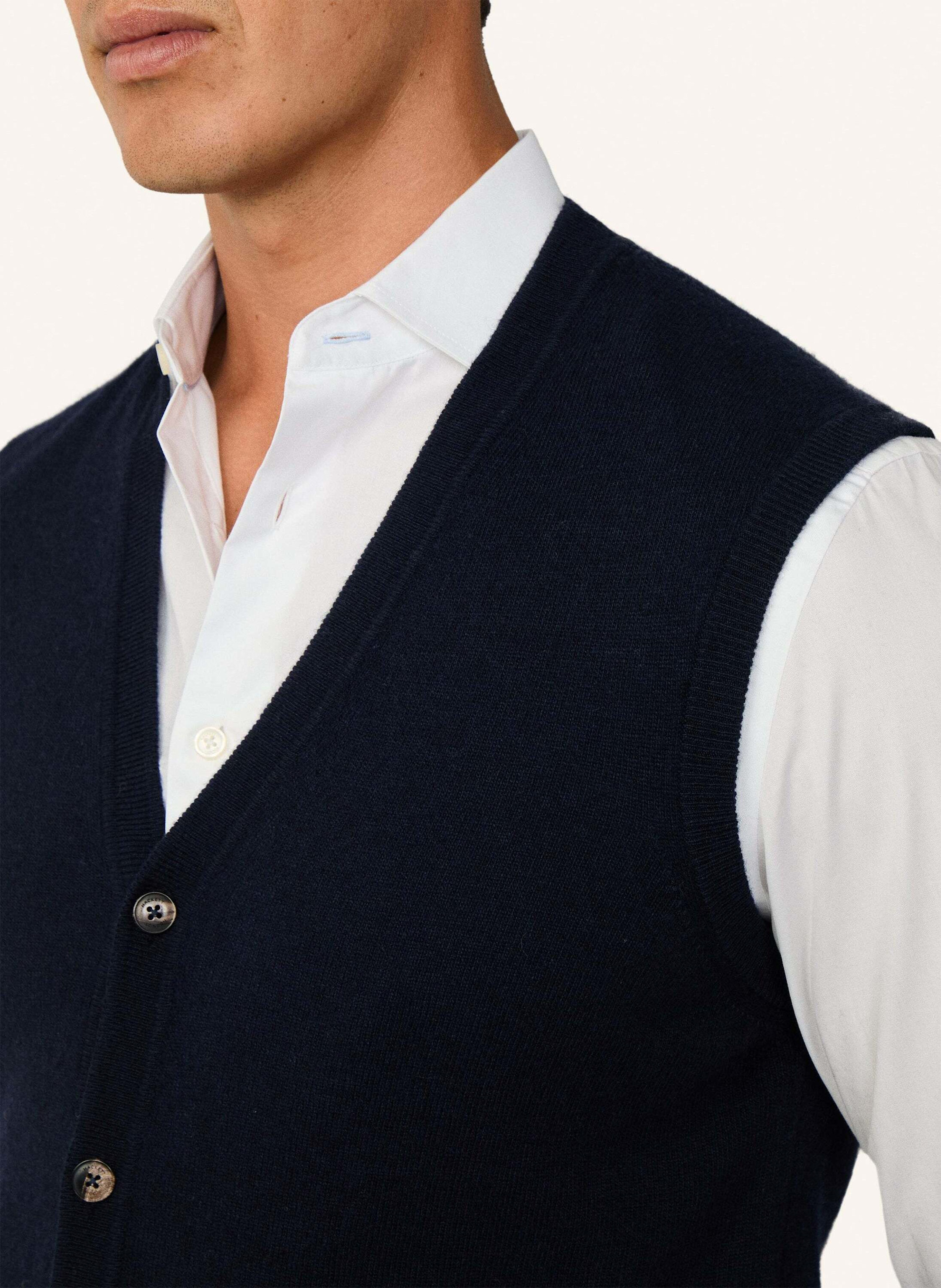 Thumbnail - Hackett London Pullover Merino Cash Mix Wcoat blau