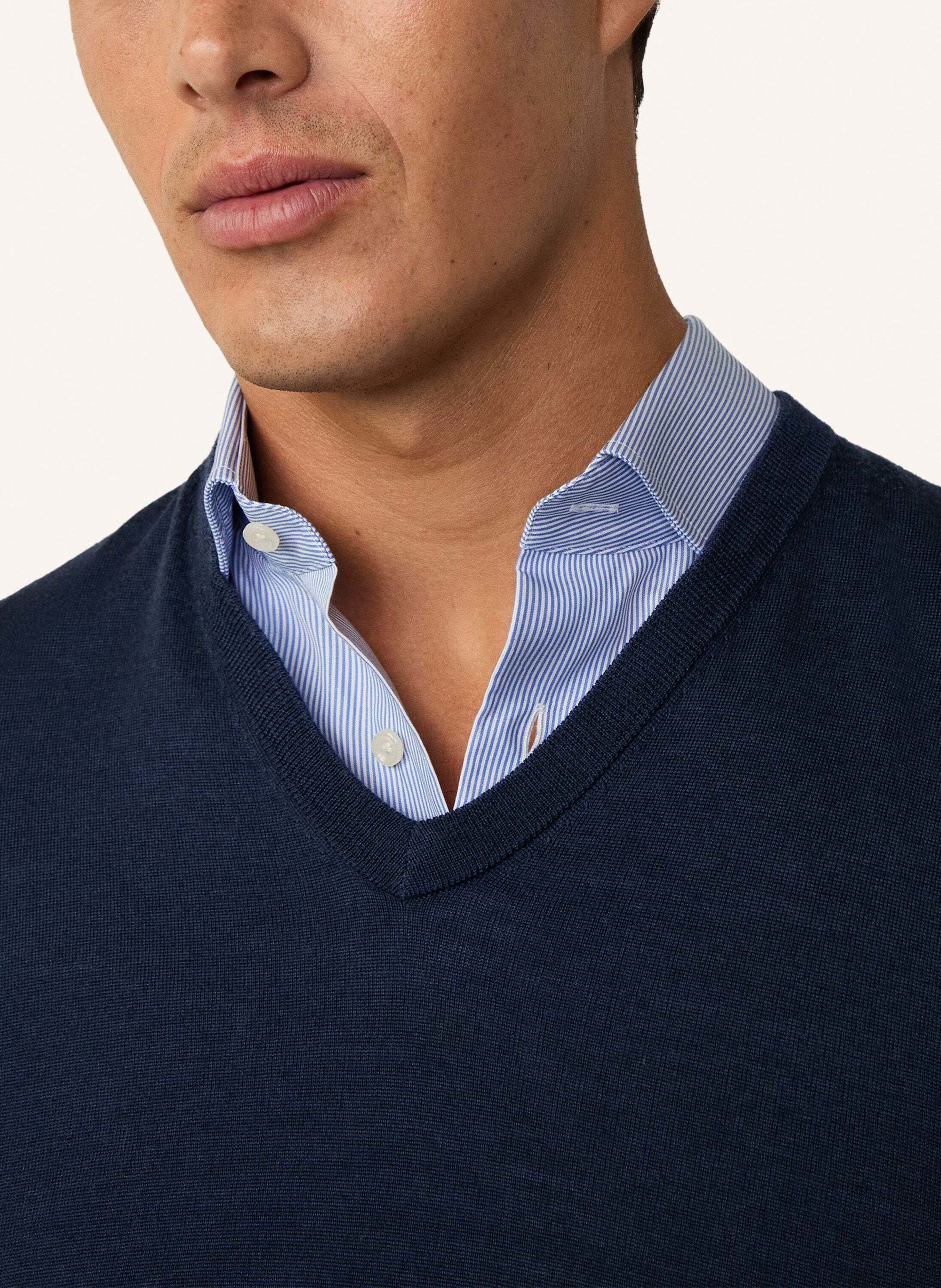 Thumbnail - Hackett London Pullover Gmd Merino Silk V Nck blau
