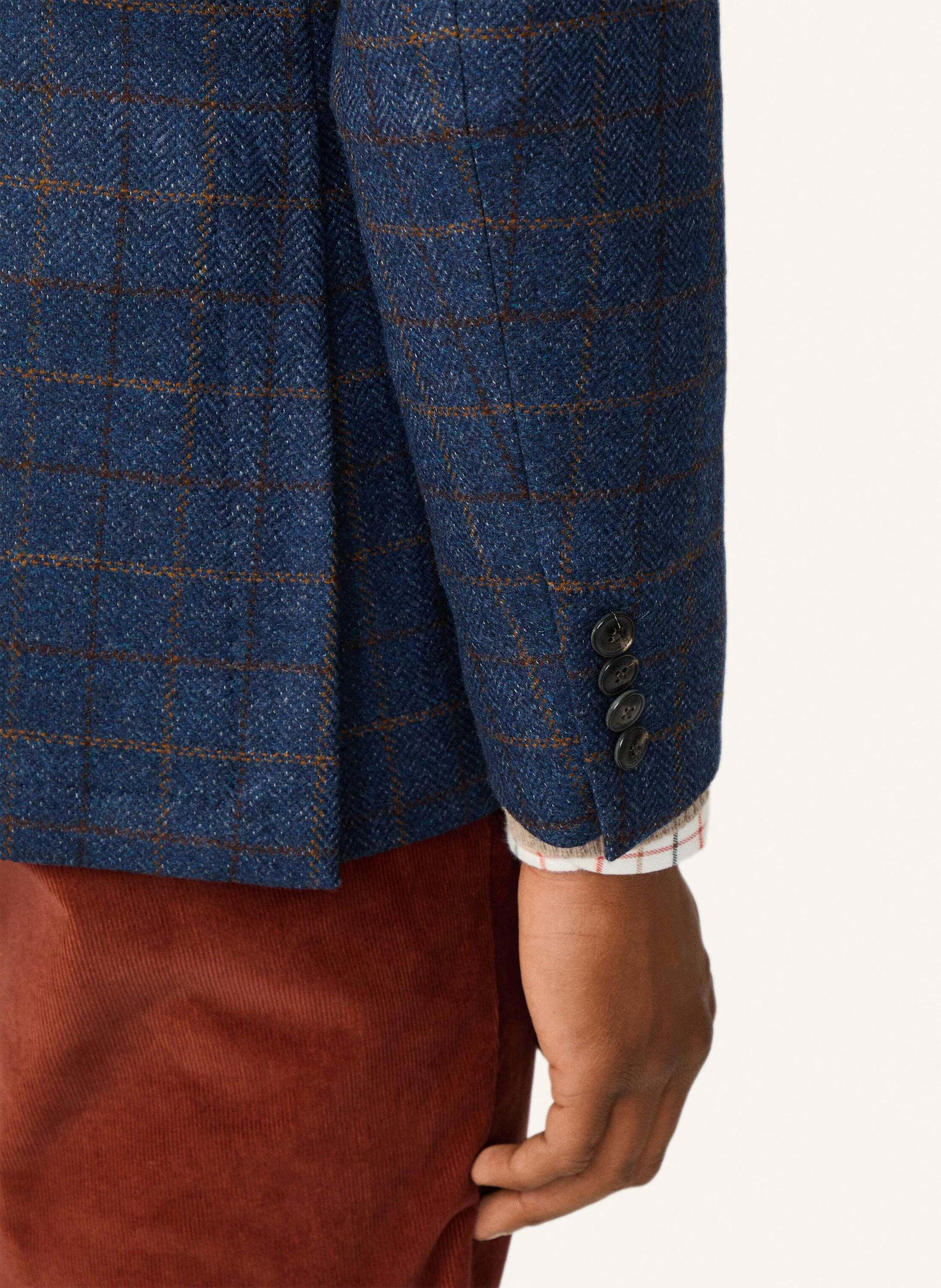 Thumbnail - Hackett London Blazer Wool Cash Tattersall blau