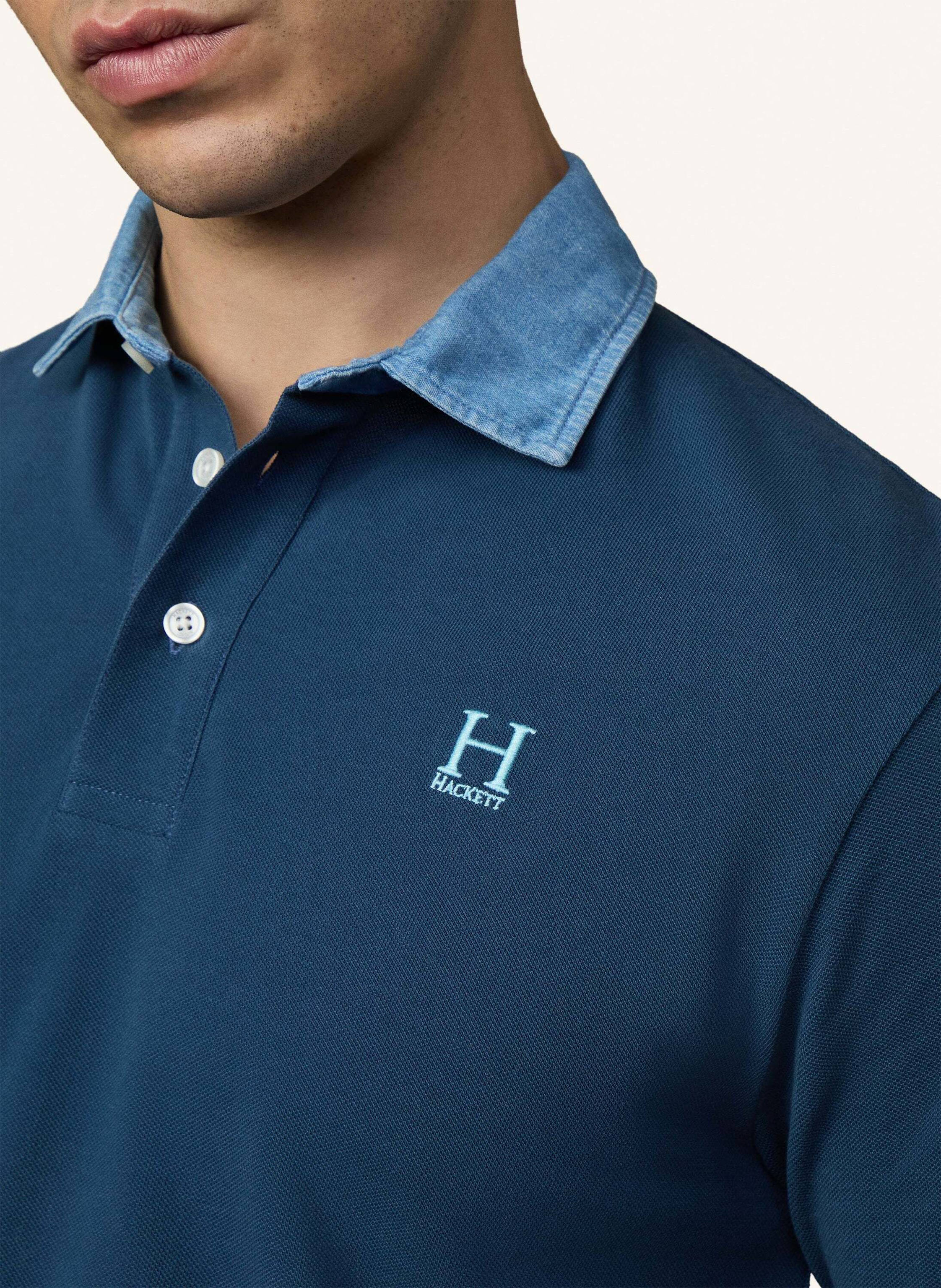 Thumbnail - Hackett London Poloshirt Heritage Contrast Clr blau