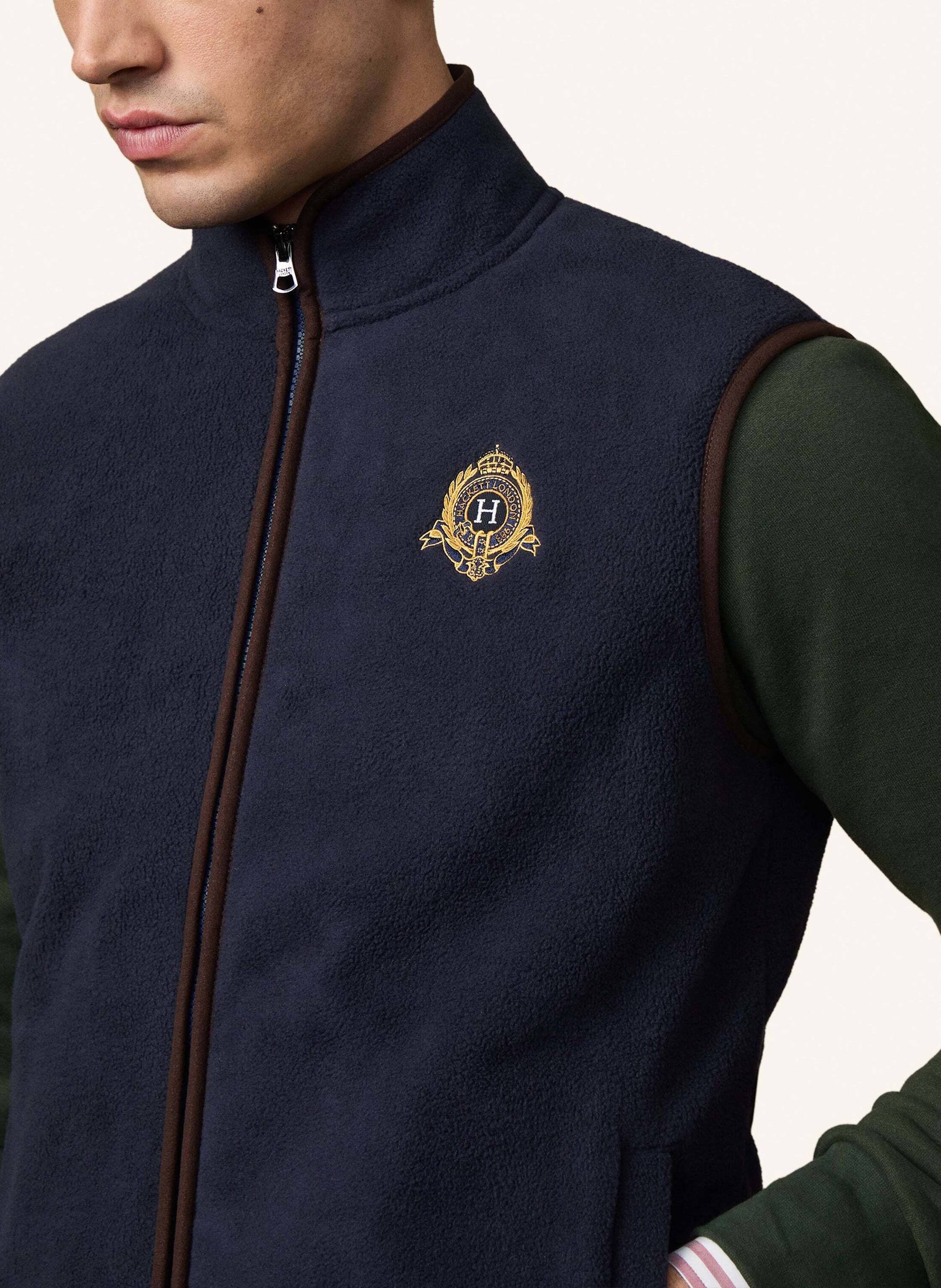 Thumbnail - Hackett London Gilet Heritage Crest Flc Fz blau