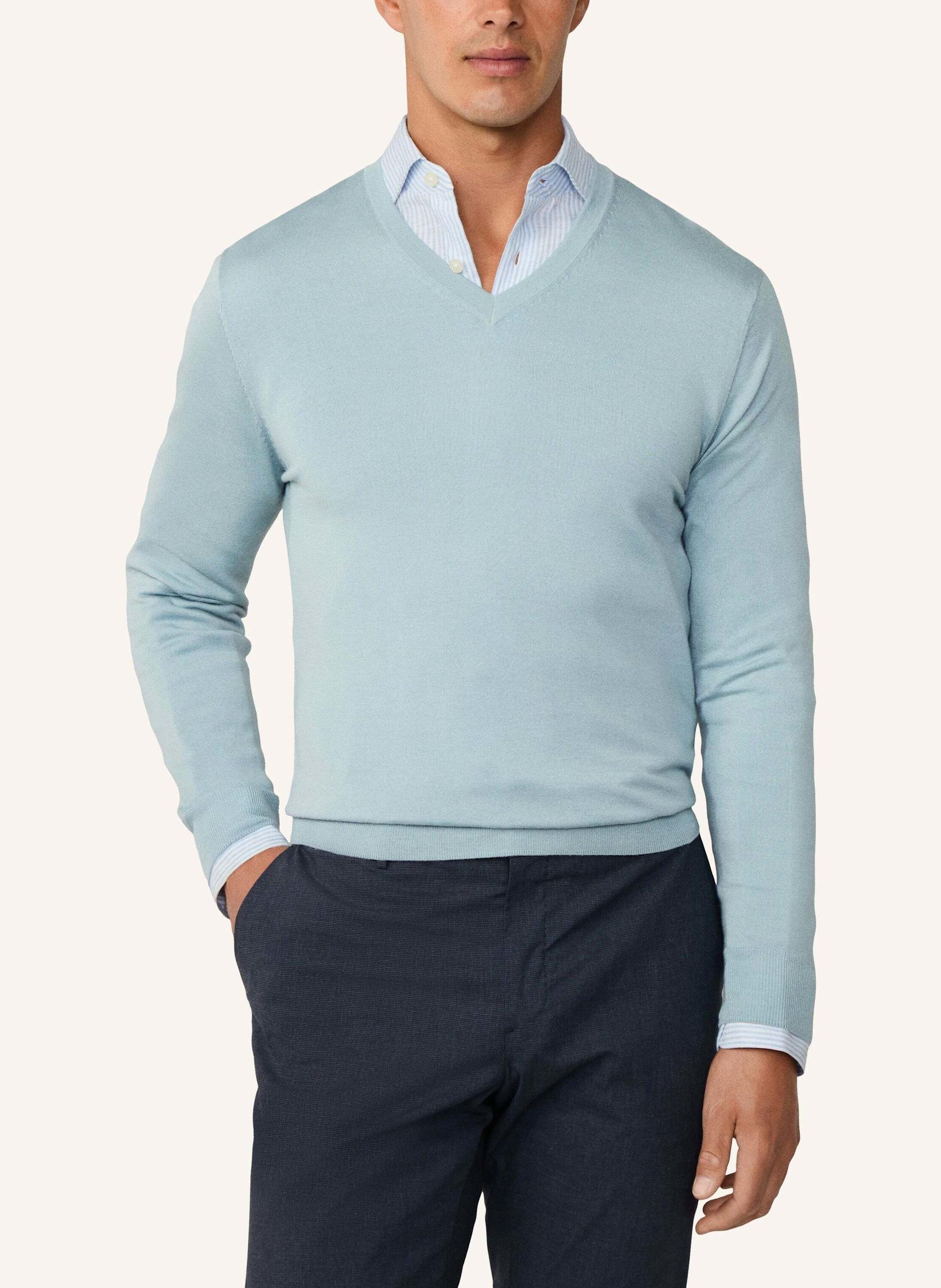 Thumbnail - Hackett London Pullover Gmd Merino Silk Vneck blau