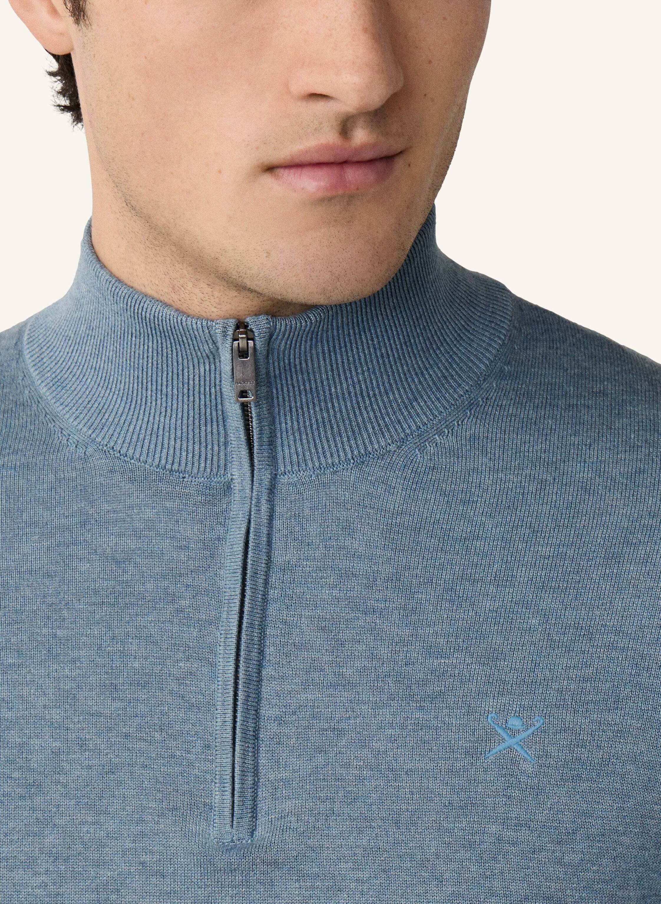 Thumbnail - Hackett London Pullover Cotton Silk Hzip blau