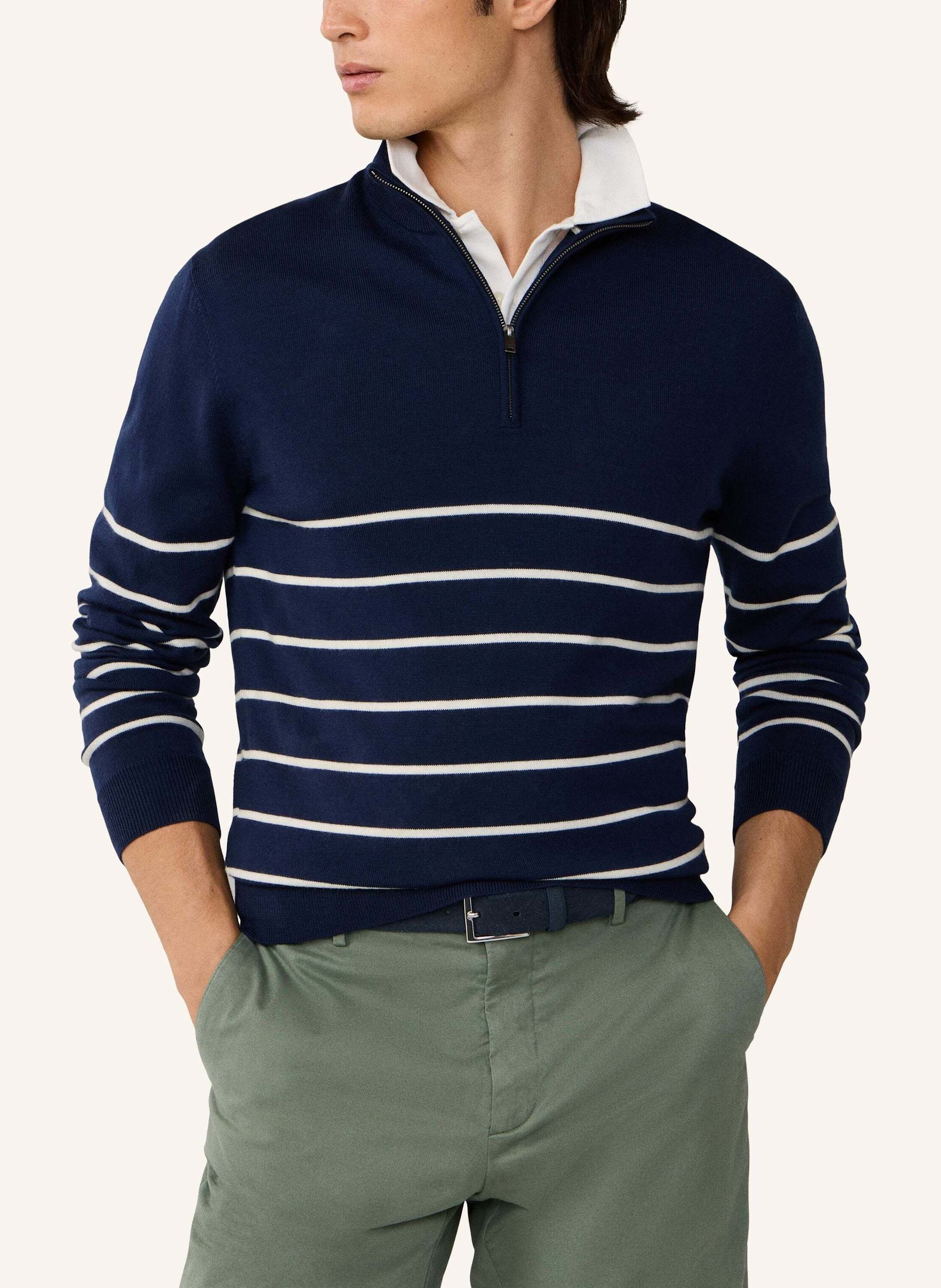 Thumbnail - Hackett London Pullover Stripe Half Zip blau