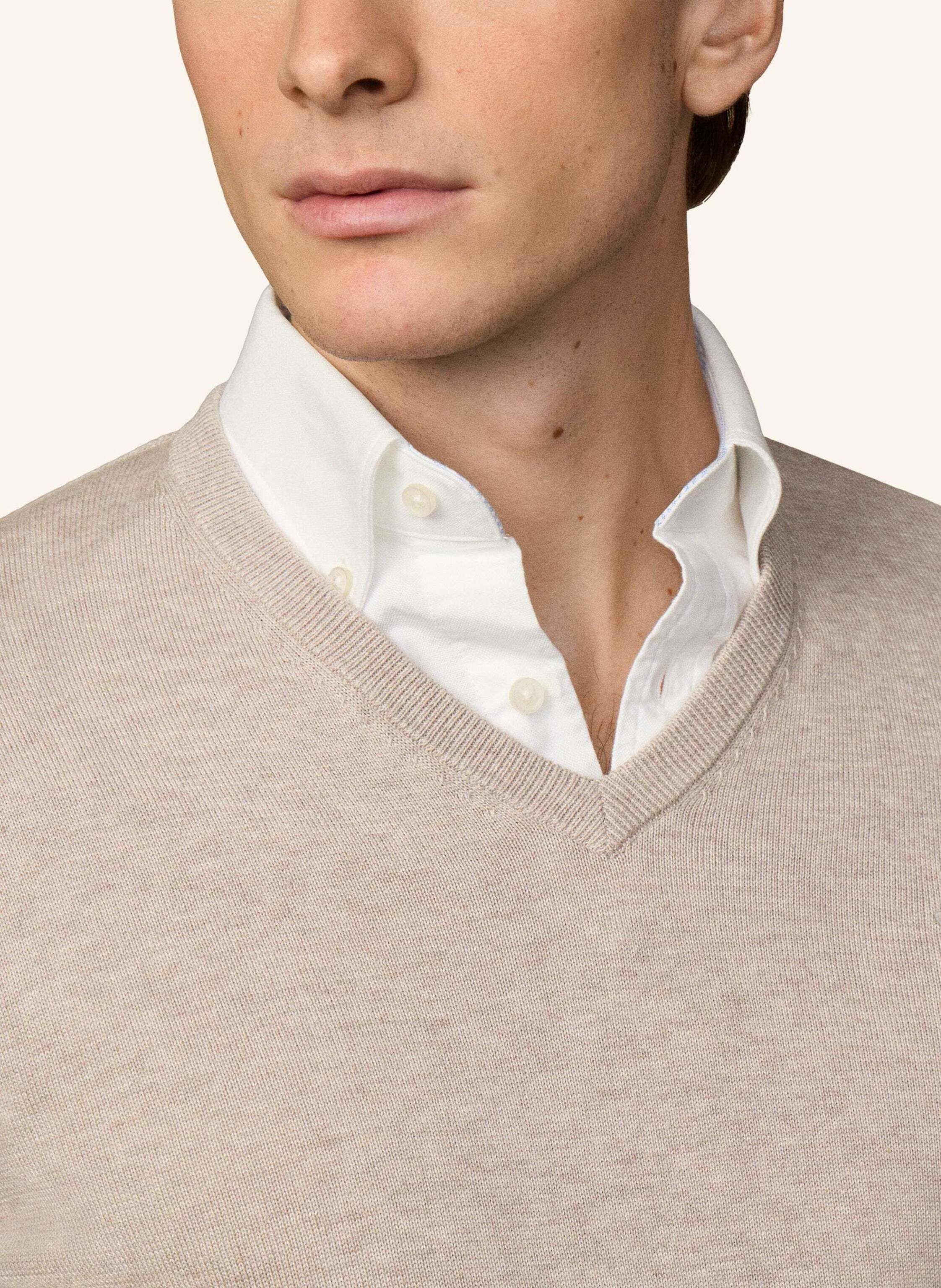 Thumbnail - Hackett London Pullover Ess Cotton V Neck beige