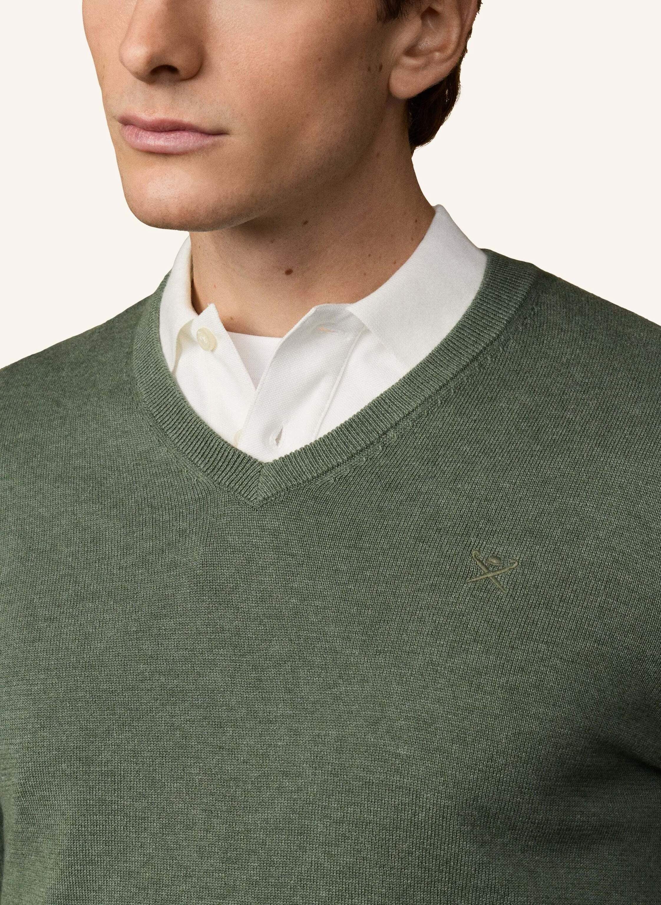 Thumbnail - Hackett London Pullover Ess Cotton V Neck gruen