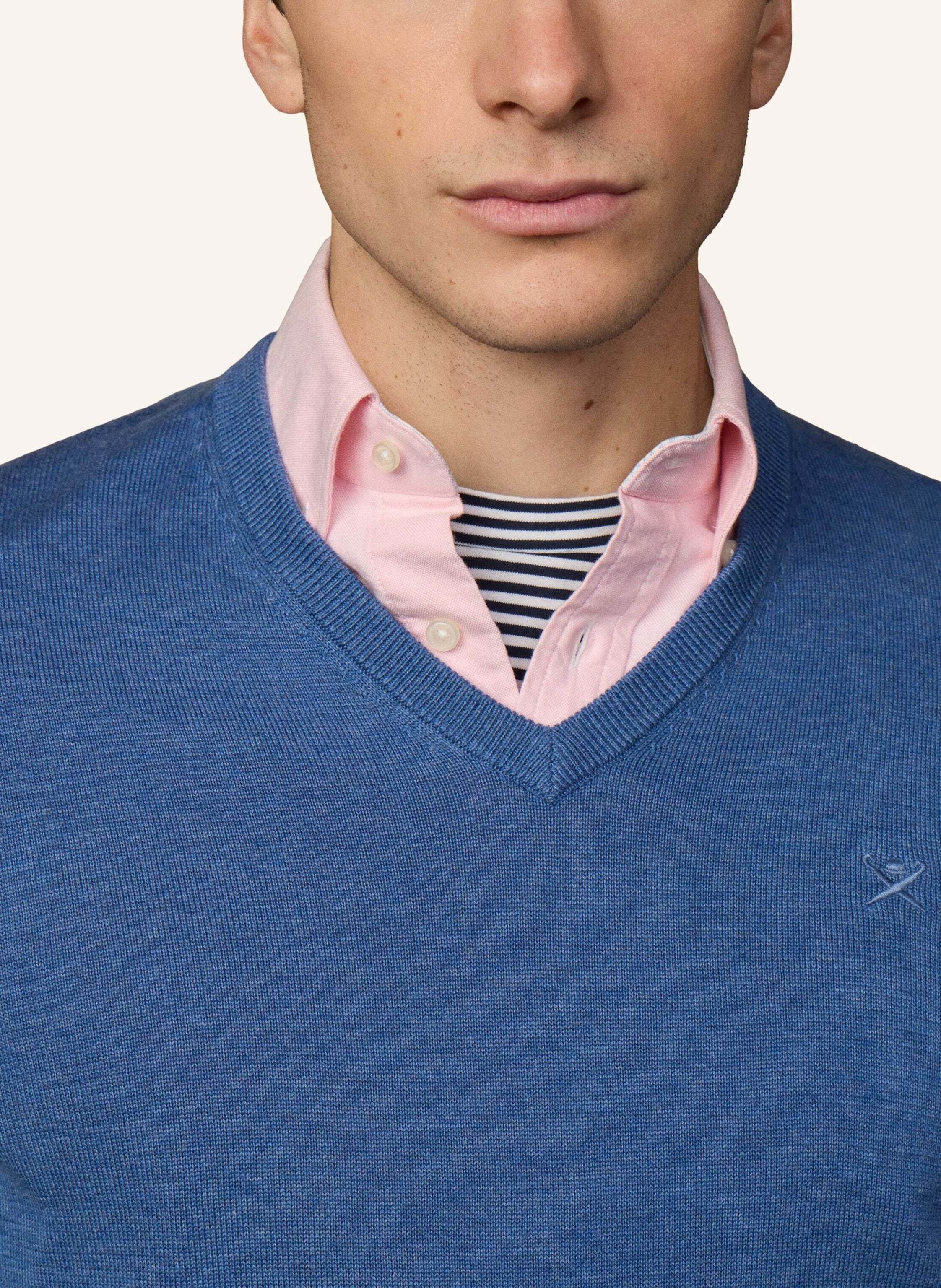Thumbnail - Hackett London Pullover Ess Cotton V Neck blau