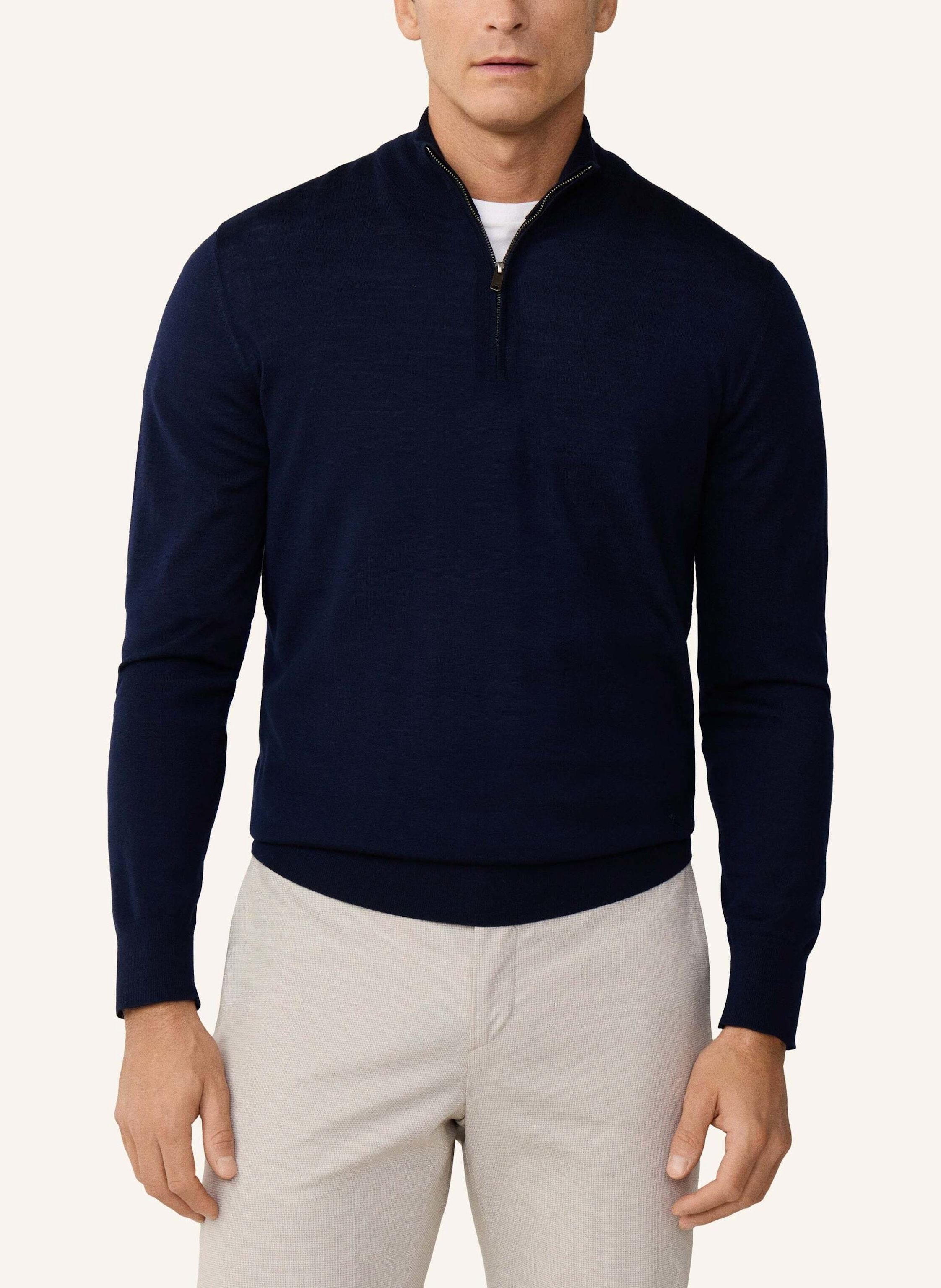 Thumbnail - Hackett London Pullover Ess Merino Hzip blau