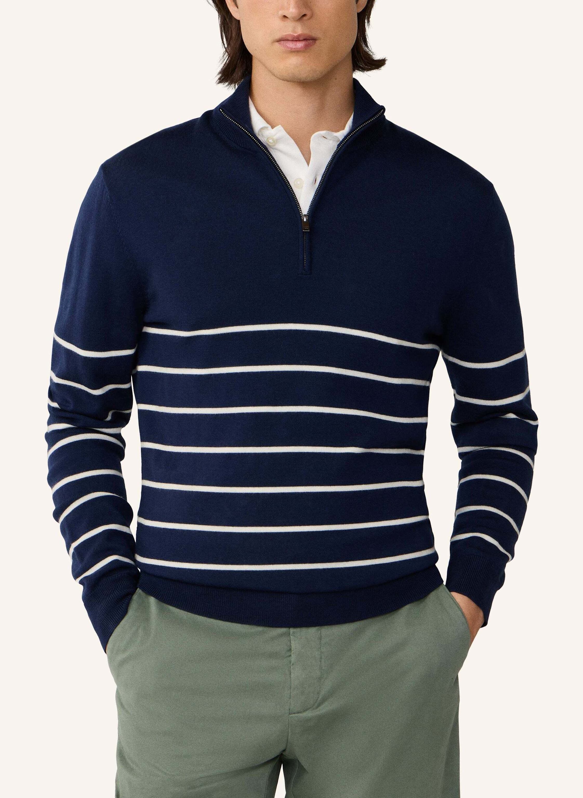 Thumbnail - Hackett London Pullover Stripe Half Zip blau