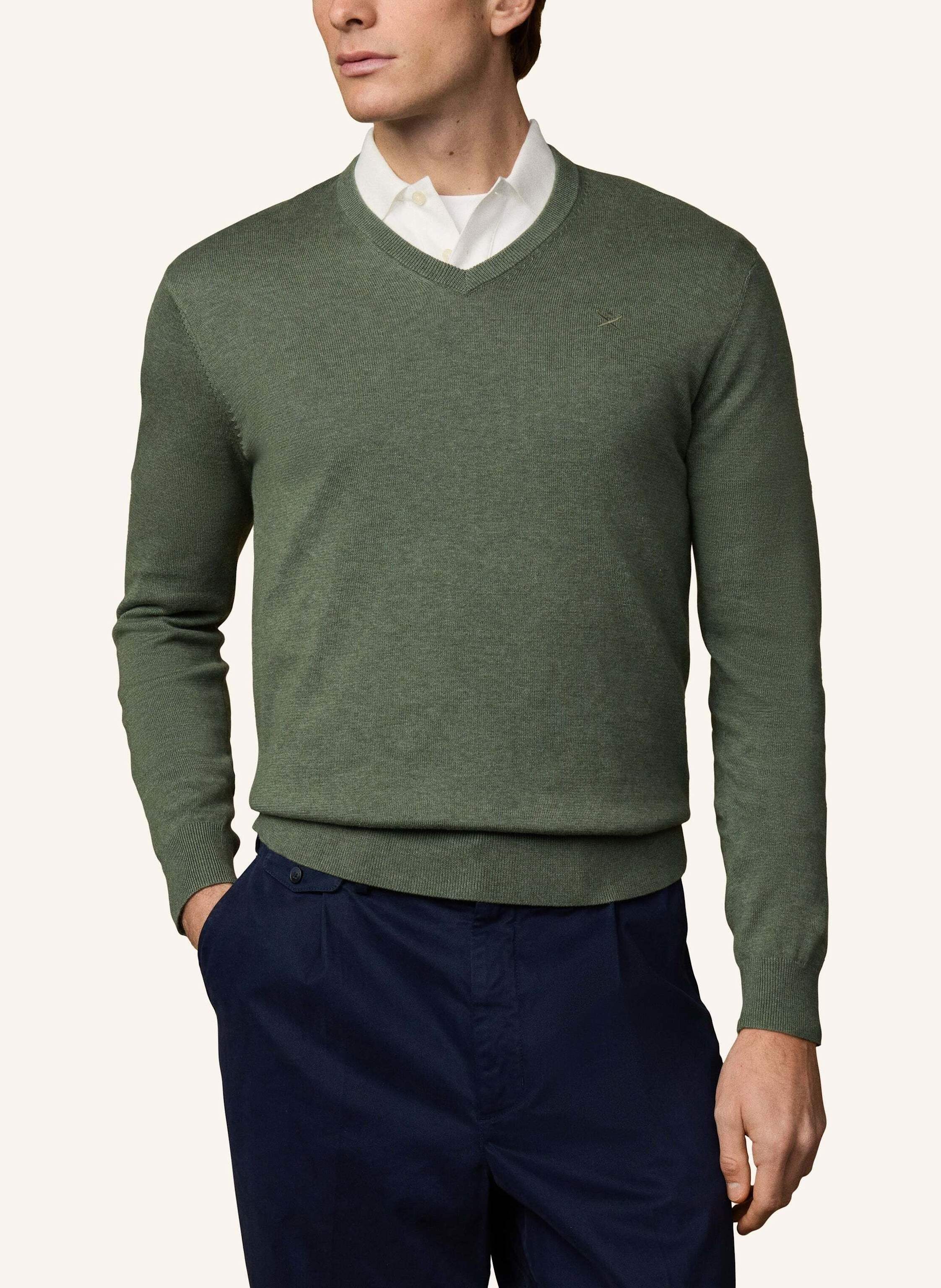 Thumbnail - Hackett London Pullover Ess Cotton V Neck gruen