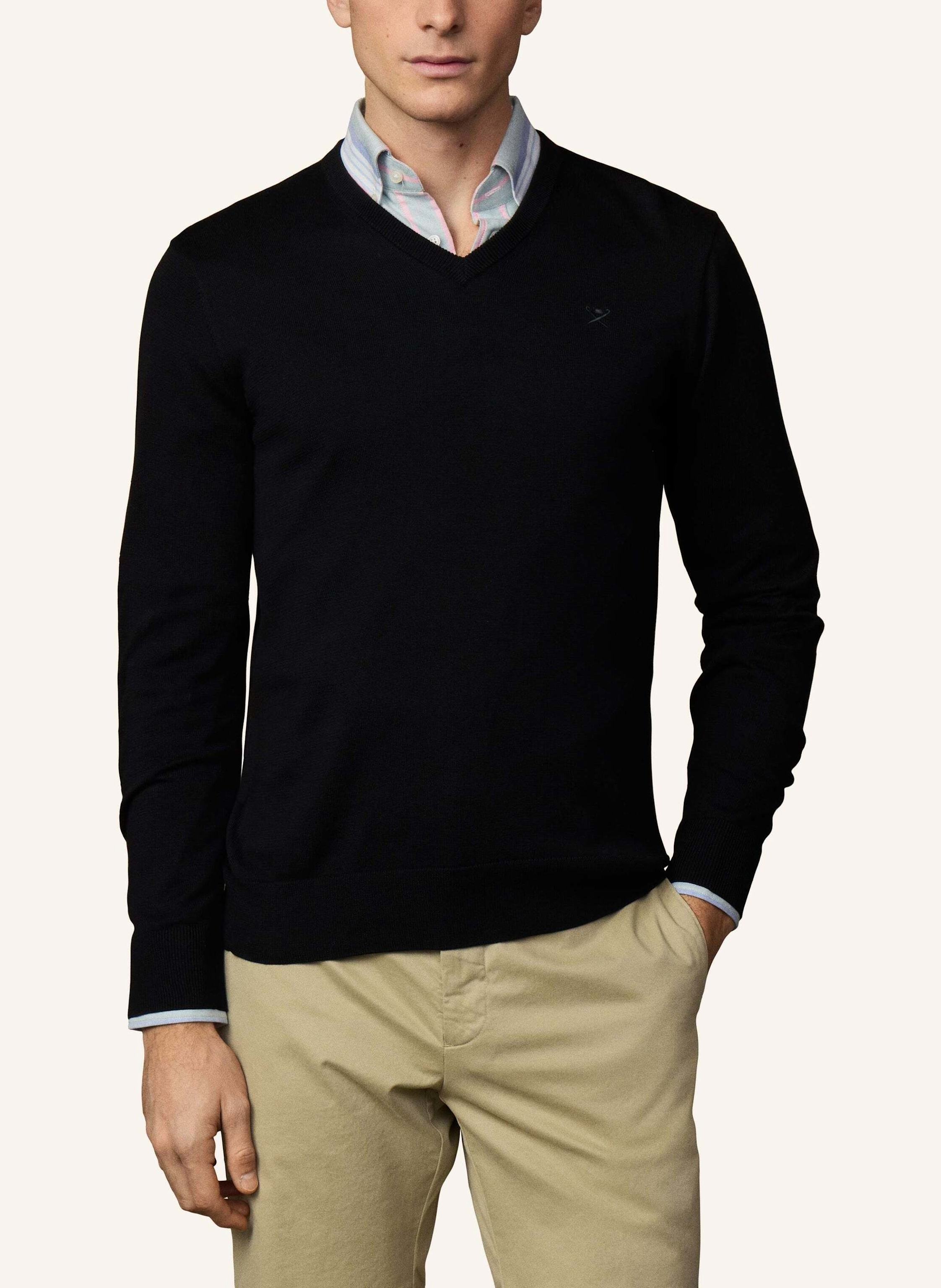 Thumbnail - Hackett London Pullover Ess Cotton V Neck schwarz