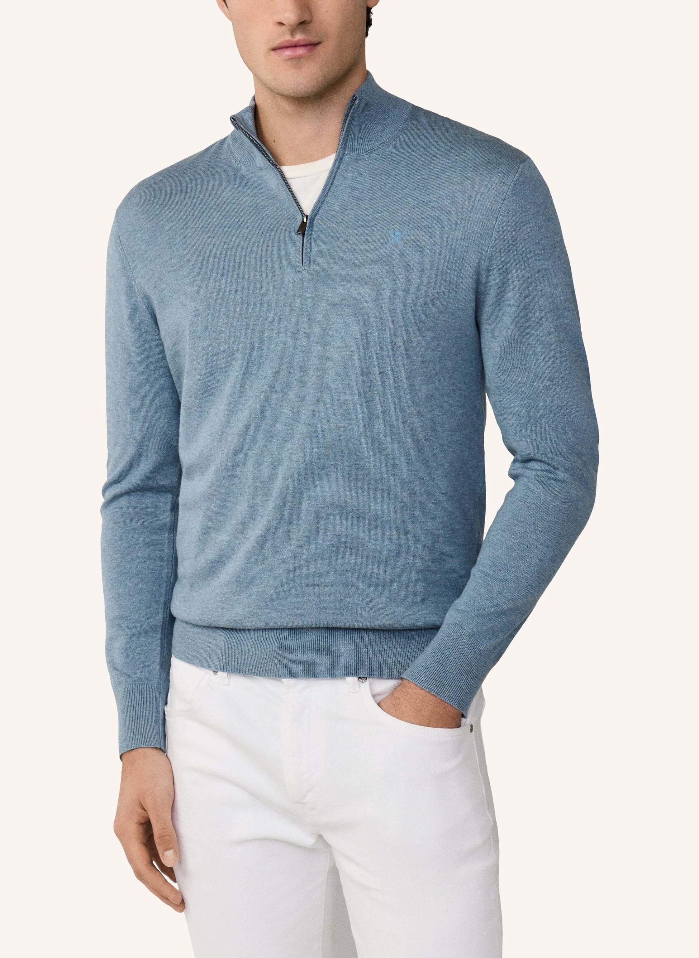 Thumbnail - Hackett London Pullover Cotton Silk Hzip blau