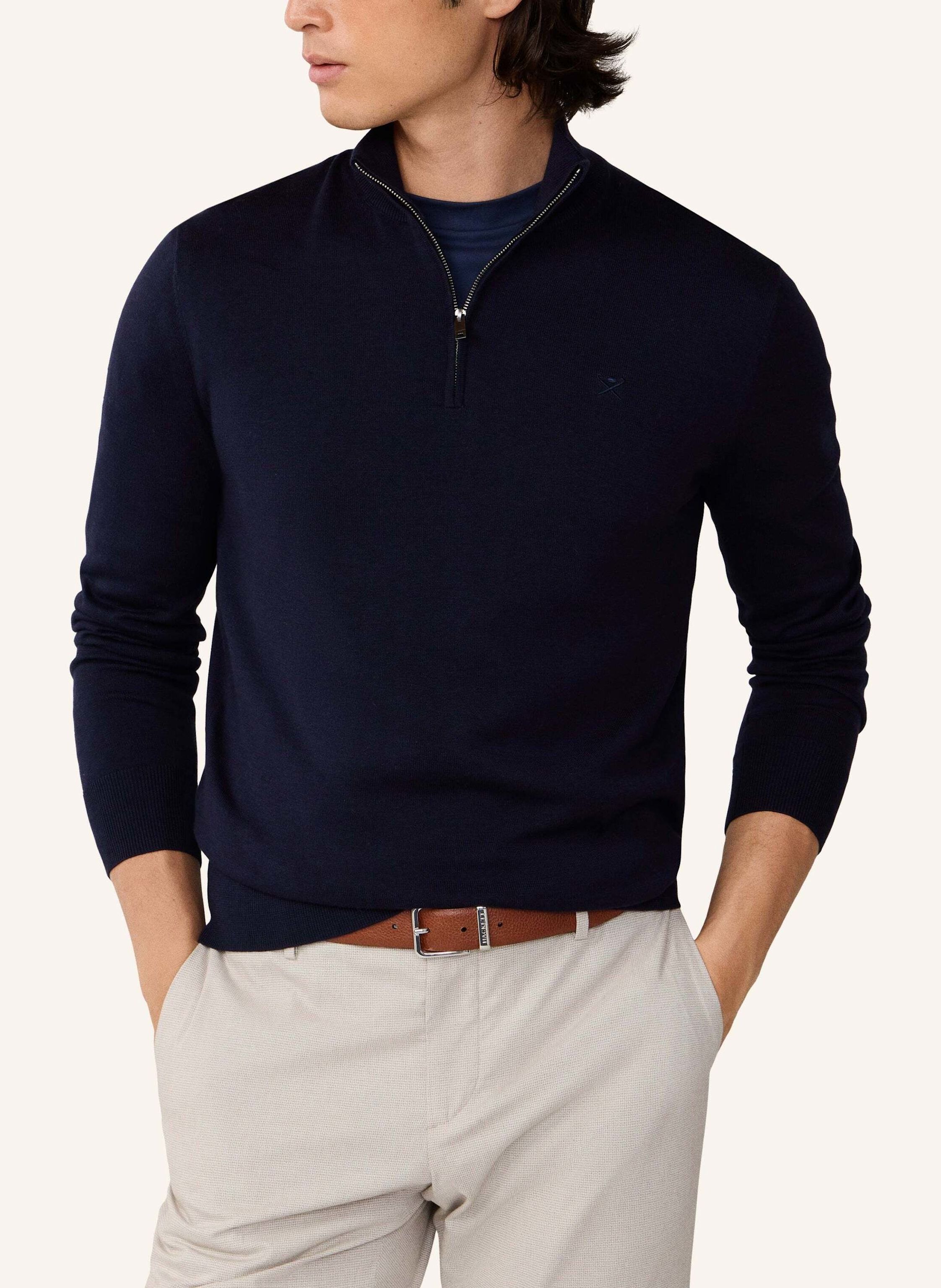 Thumbnail - Hackett London Pullover Cotton Silk Hzip blau