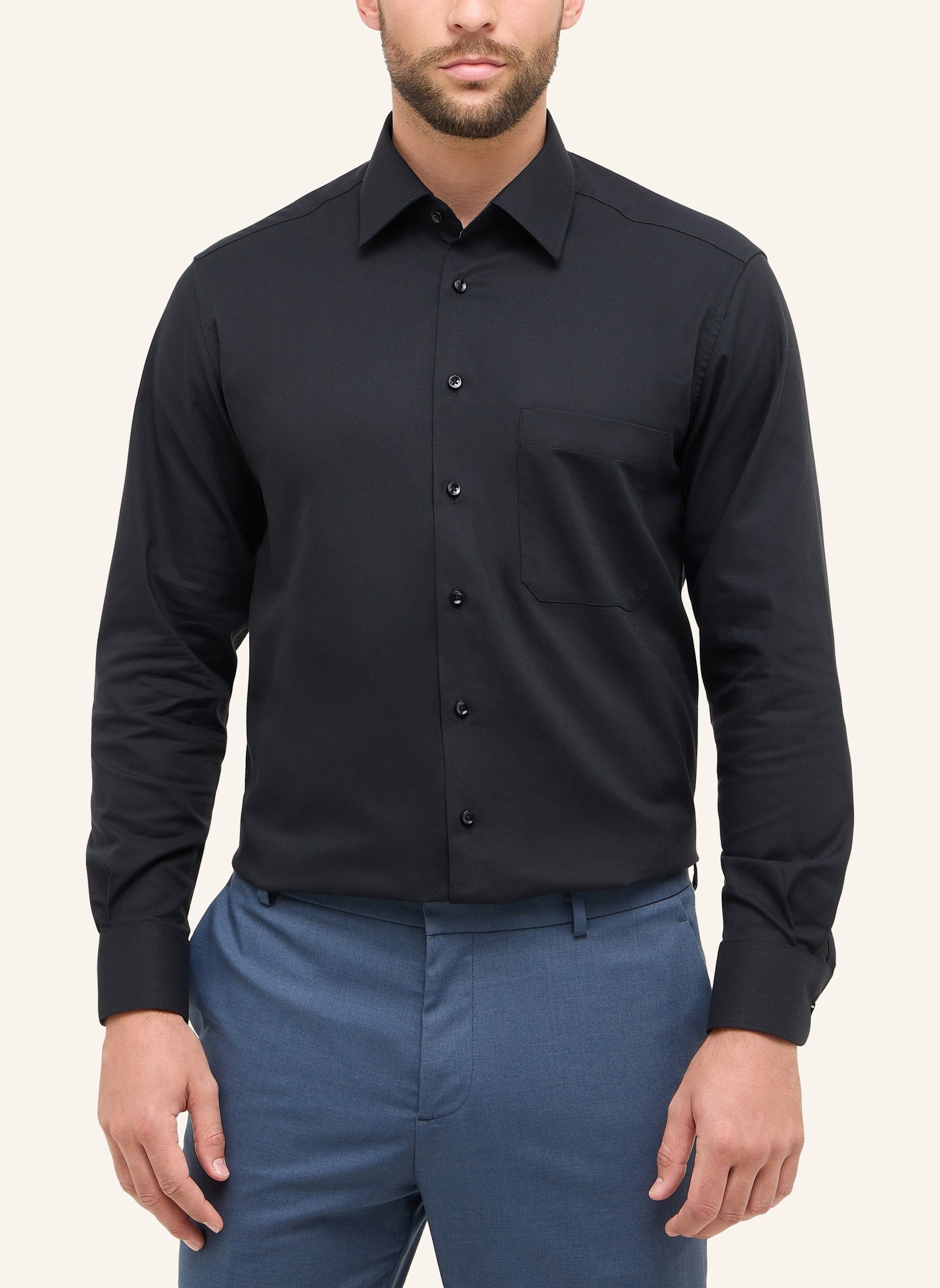 Thumbnail - Eterna Piqué-Hemd Comfort Fit schwarz