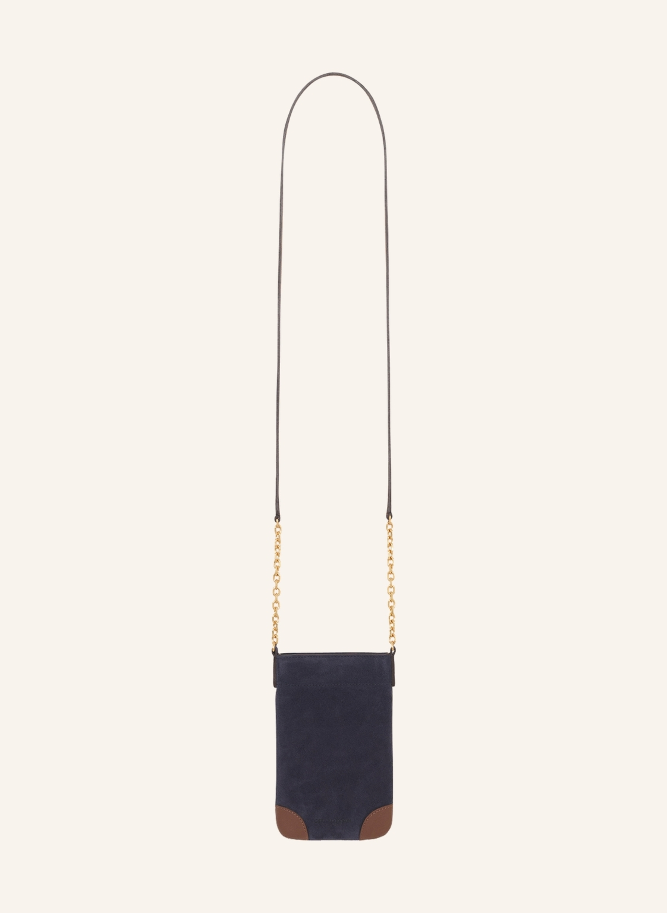 Gerard Darel Die Handytasche Charlotte Phone ist von den Kurven und Rundungen der Charlotte Tasche inspiriert, mit den grafischen und dynamischen Linien des hochwertigen Veloursleders, den Lederecken und dem Schul in blau