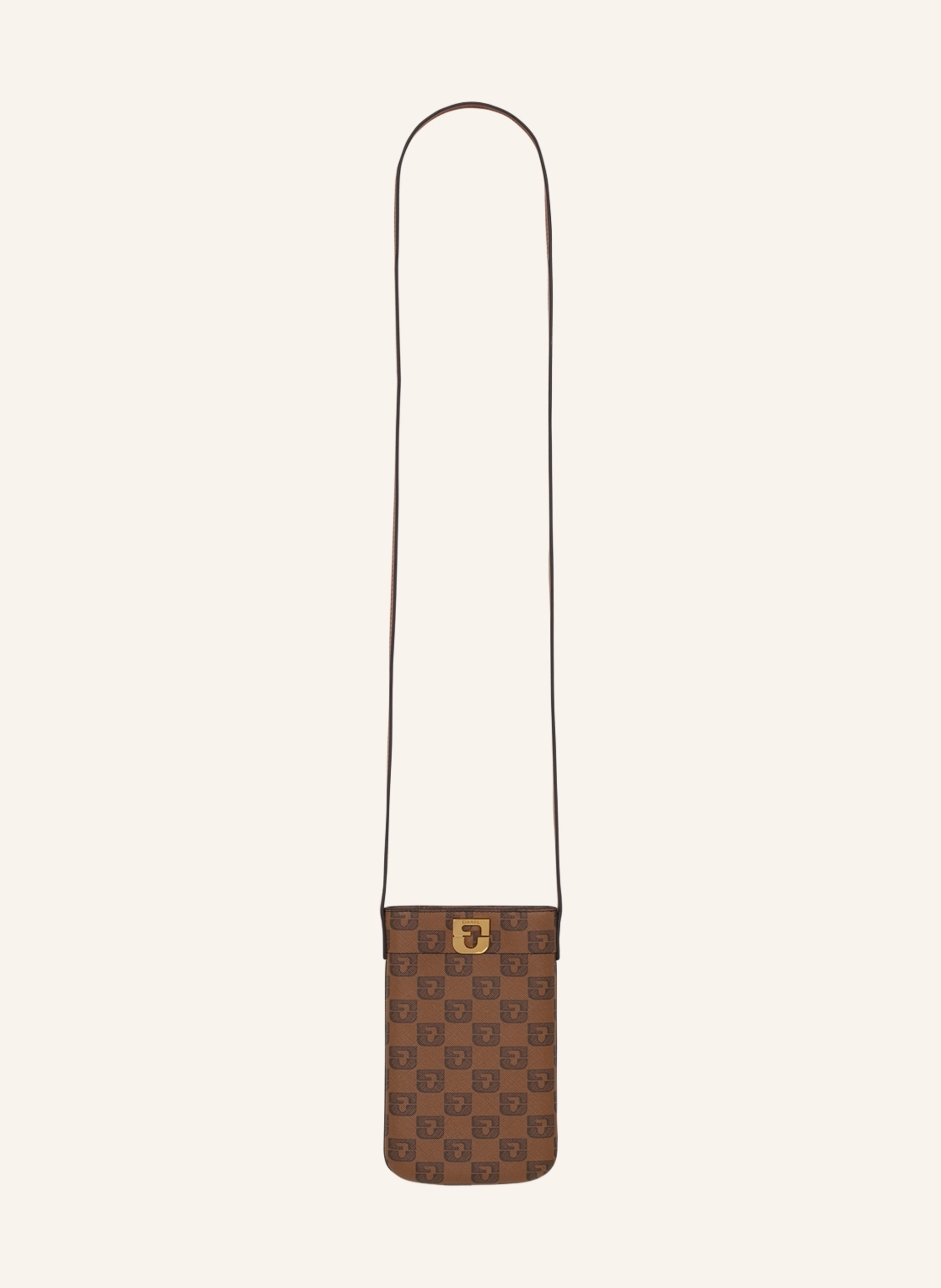 Gerard Darel Abwandlung unserer ikonischen Tasche LADY in der Version einer Handytasche. Das neue trendige Accessoire, das Sie unter allen Umständen bei sich tragen können.Aus beschichtetem Monogramm-Stoff, schlie in camel