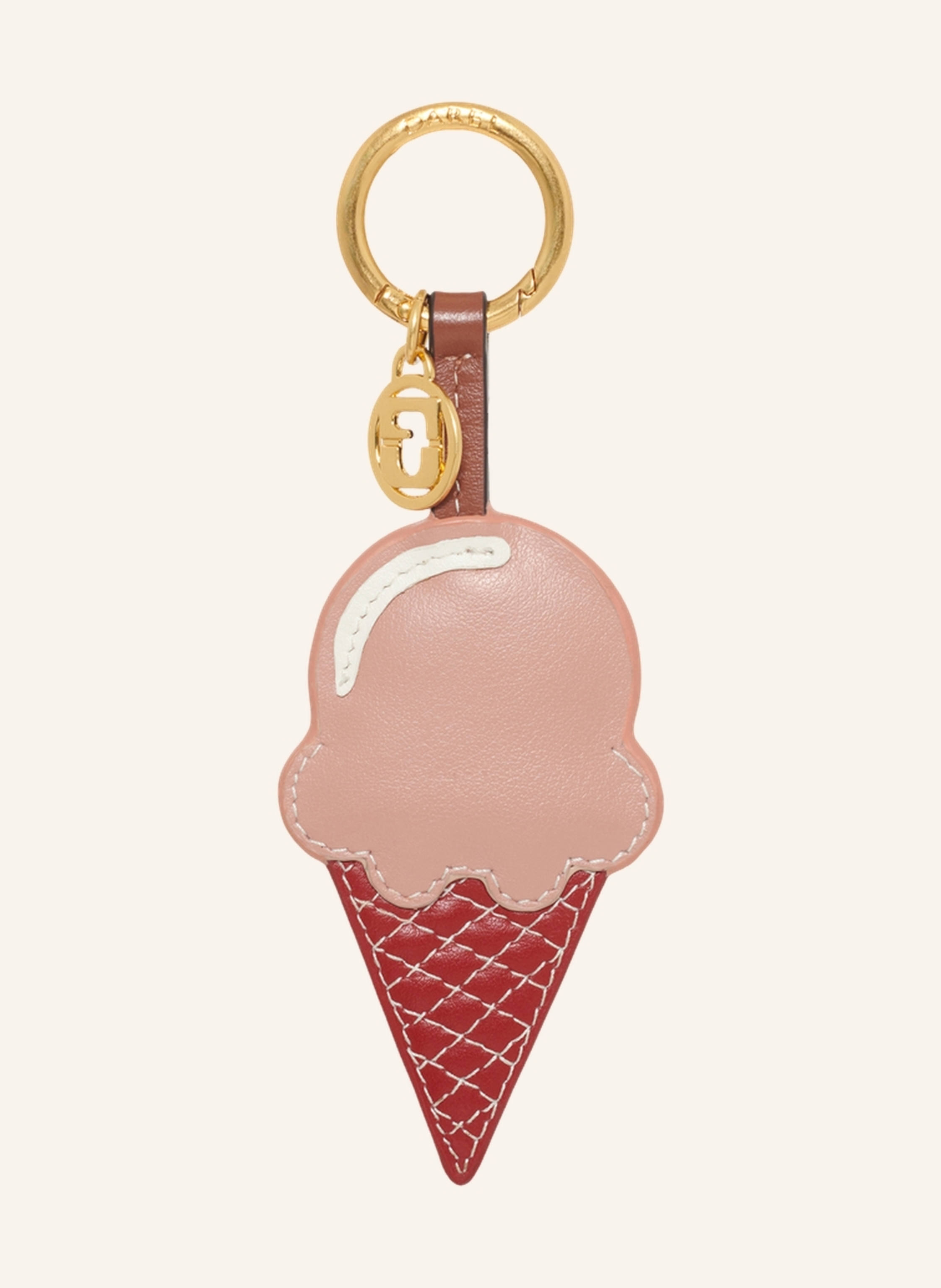 Gerard Darel Schluesselanhaenger in Form einer Eistuete, aus rosa Kalbsleder und ergaenzt mit einer GD-Medaille, bringt eine suesse und gute Laune zu Ihrem Stil. Originell und verspielt, laesst er sich einfach an in rosa