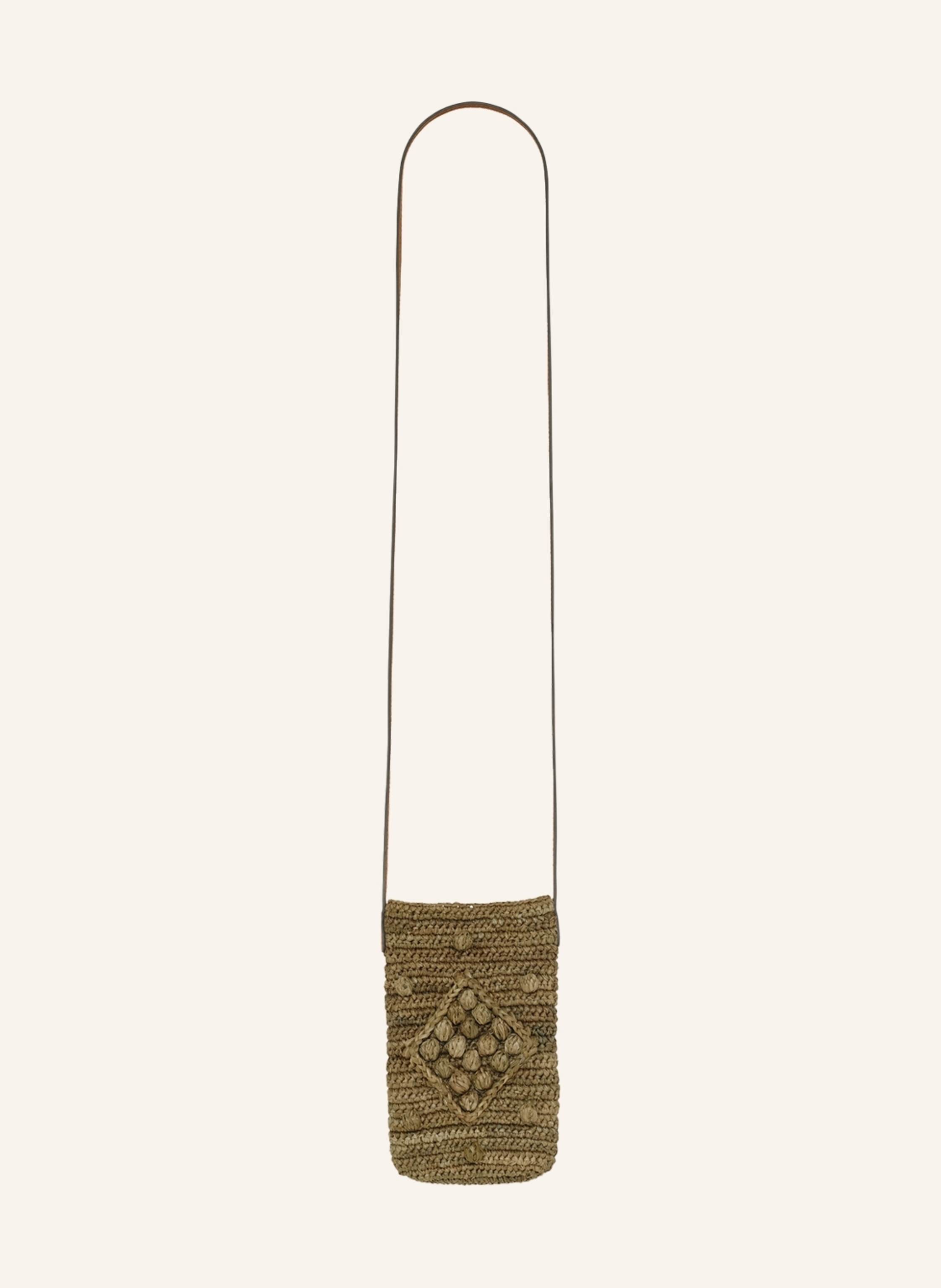 Gerard Darel Der ROSIE ist unser Handyhalter aus Raffia und Leder, verziert mit unserem ikonischen, gehakelten Reliefmuster. Ein trendiges und praktisches Accessoire, das entwickelt wurde, um Stil, Authentizitat u in khaki
