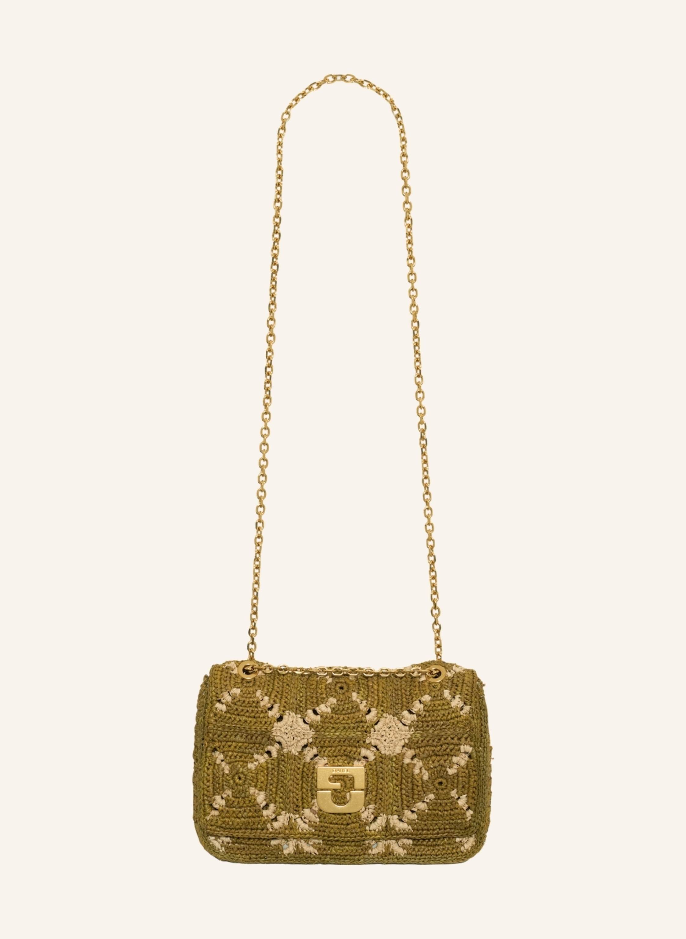 Gerard Darel Kleines Juwel der Kollektion, in quadratischem Raphia-Patchwork, das Handwerkskunst und modernes Design für einen einzigartigen Stil verbindet, hat Le Fanny alles von einer Ikone. Sein ideales Format in khaki