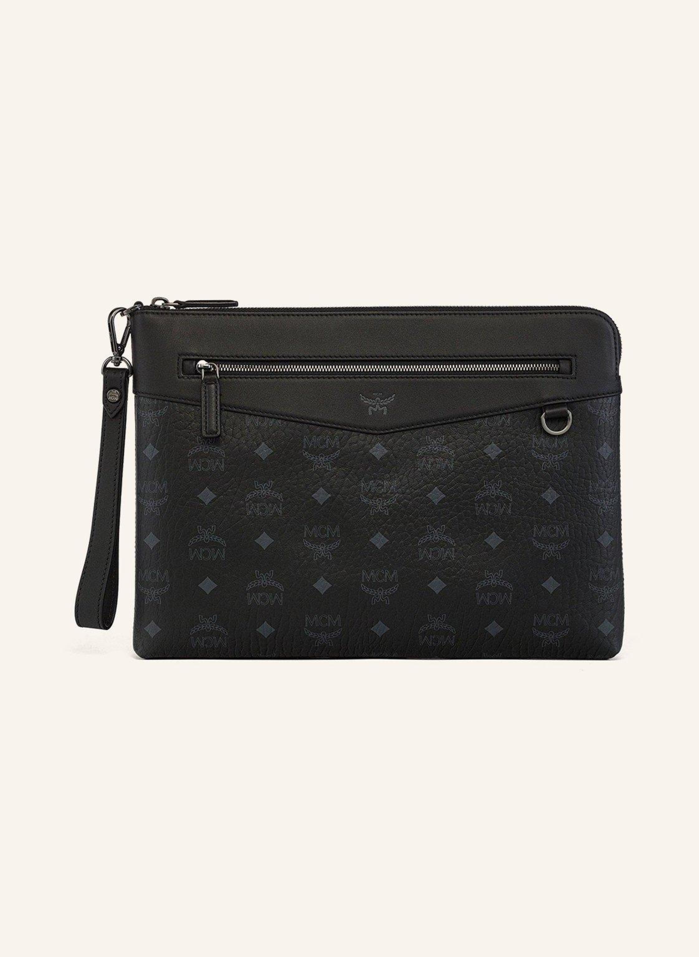 MCM Tragelänge der Schlaufe: 21 cm, Besatz: Natürliches Leder, Lorbeer-Logo-Motiv vorne, 24kt vergoldete Messing-Hardware, Futter aus Baumwoll-Twill, Hergestellt in Südkorea, Reissverschluss, Zwei Innenfä in black