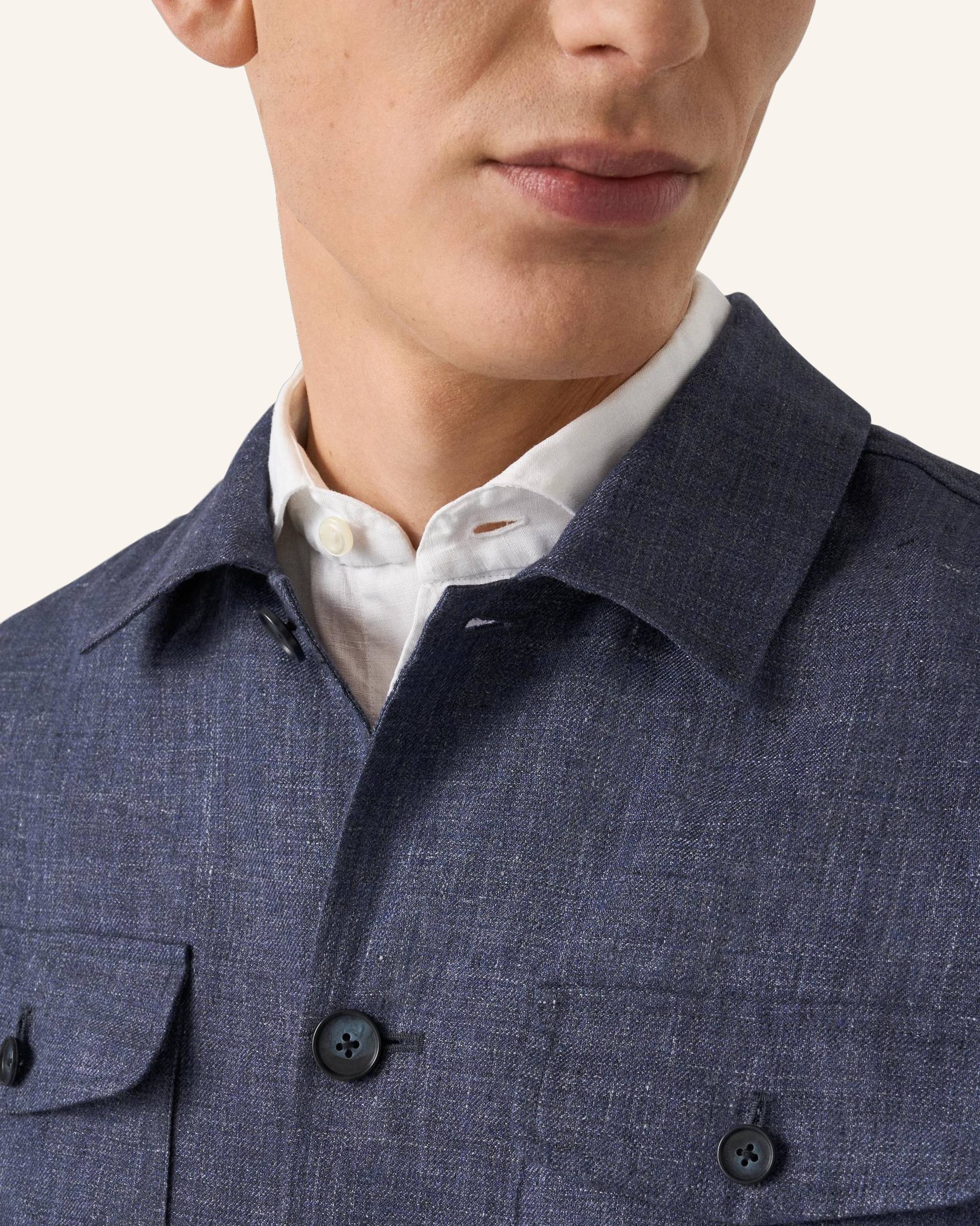 Thumbnail - Eton Overshirt Mit Taschen Aus Leinen blau