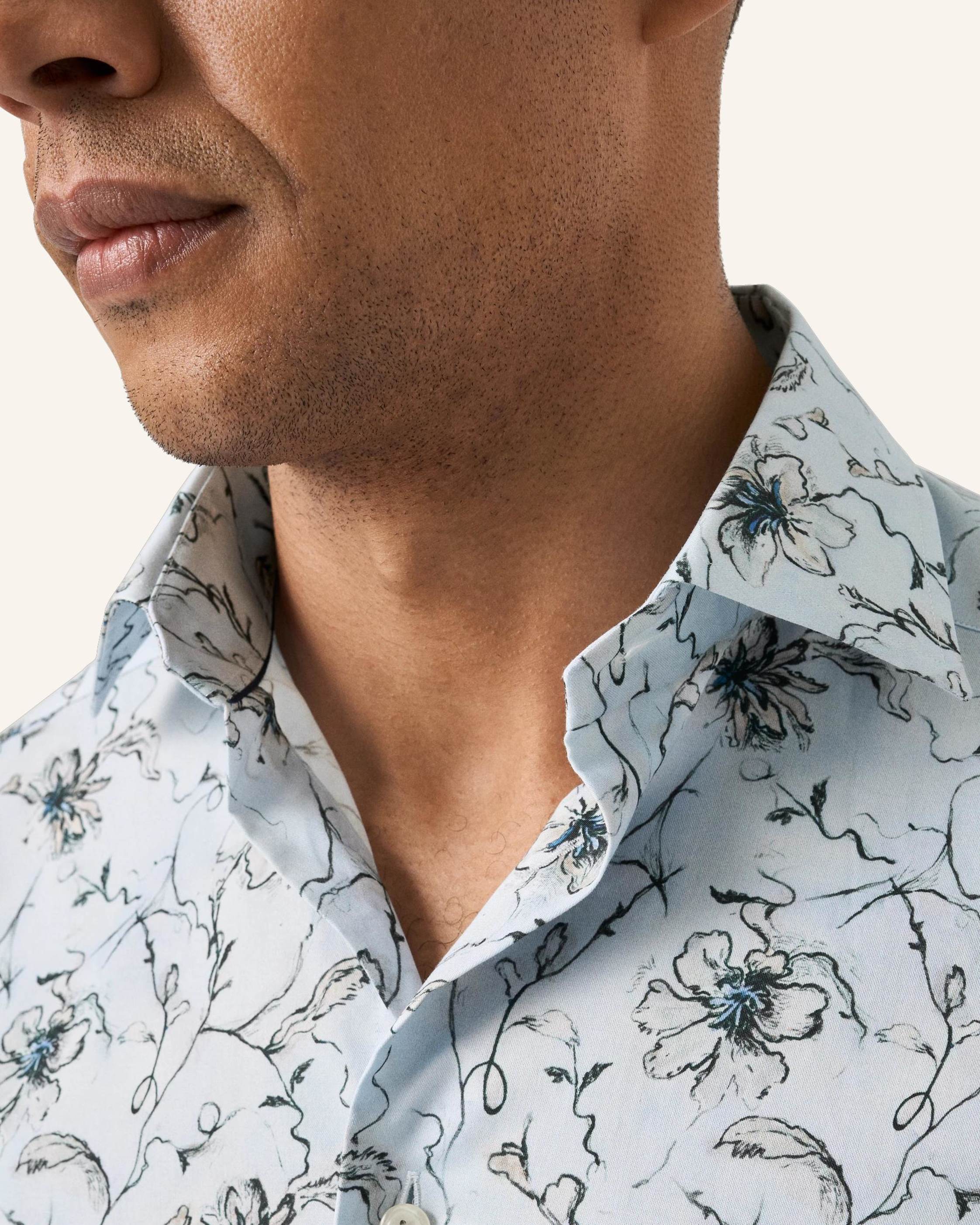 Thumbnail - Eton Geblümtes Signature-Twill-Hemd Slim Fit blau