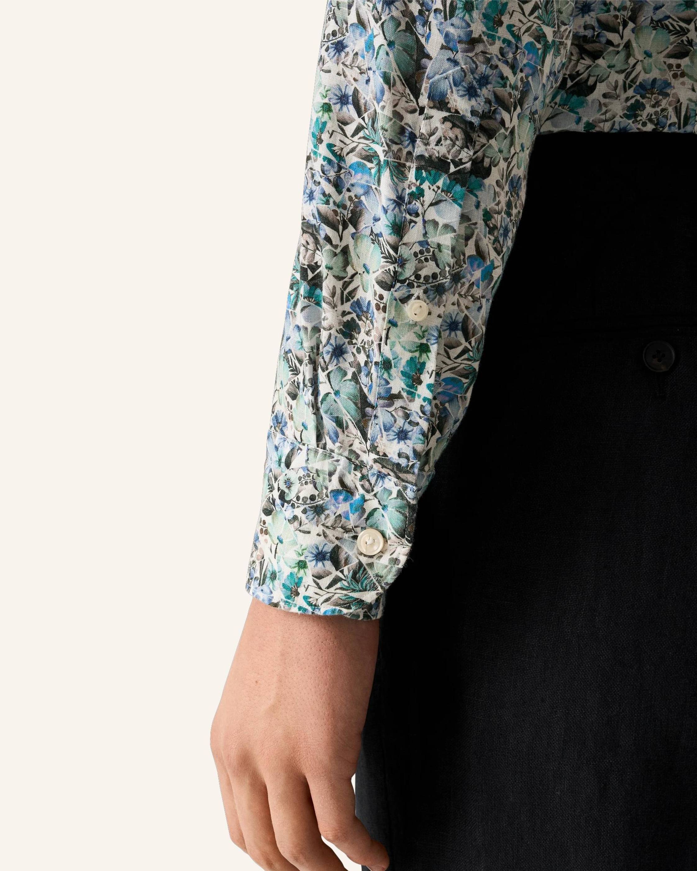 Thumbnail - Eton Leinenhemd Mit Mosaikblütenmuster Slim Fit blau