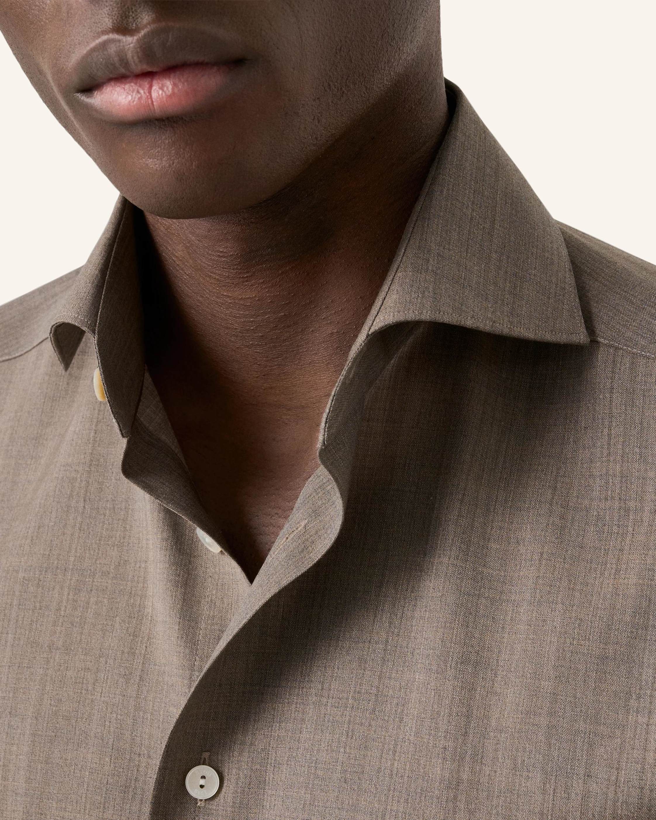 Thumbnail - Eton Hemd Merinowolle Supima 120 Slim Fit beige