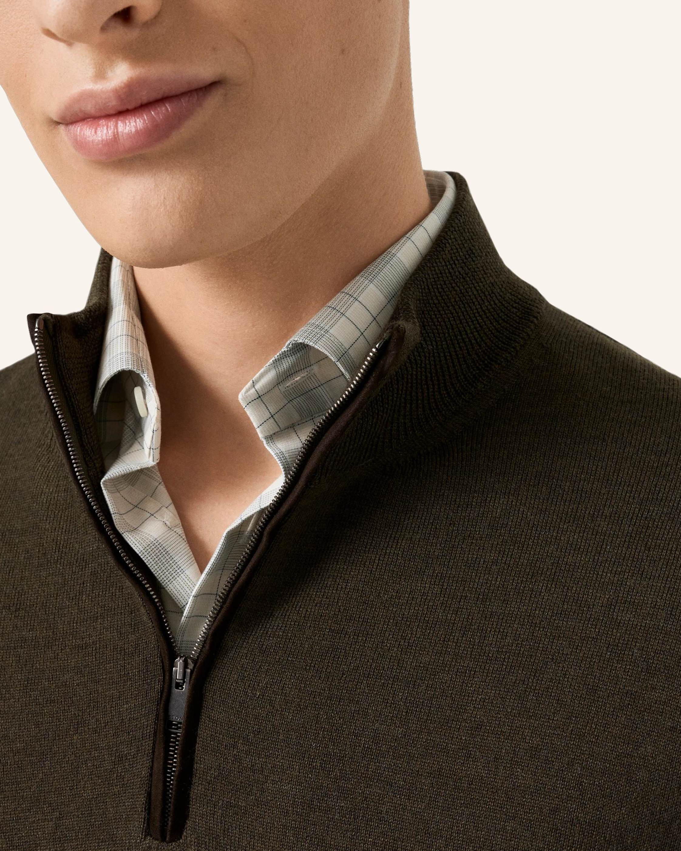 Thumbnail - Eton Quarter-Zip-Strickpullover gruen