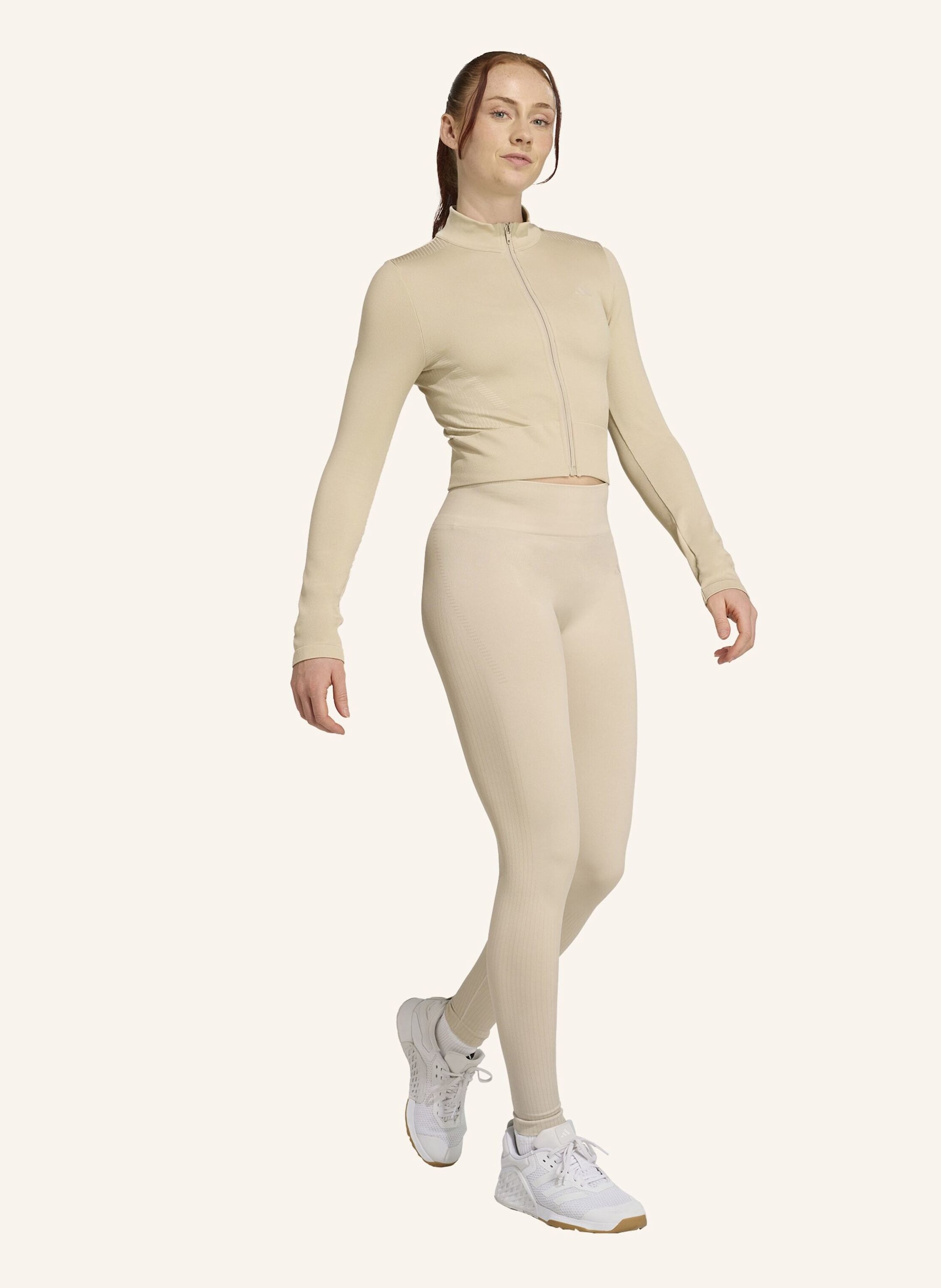 Thumbnail - Adidas Workout Essentials Strickjacke Mit Durchgehendem Reissverschluss beige