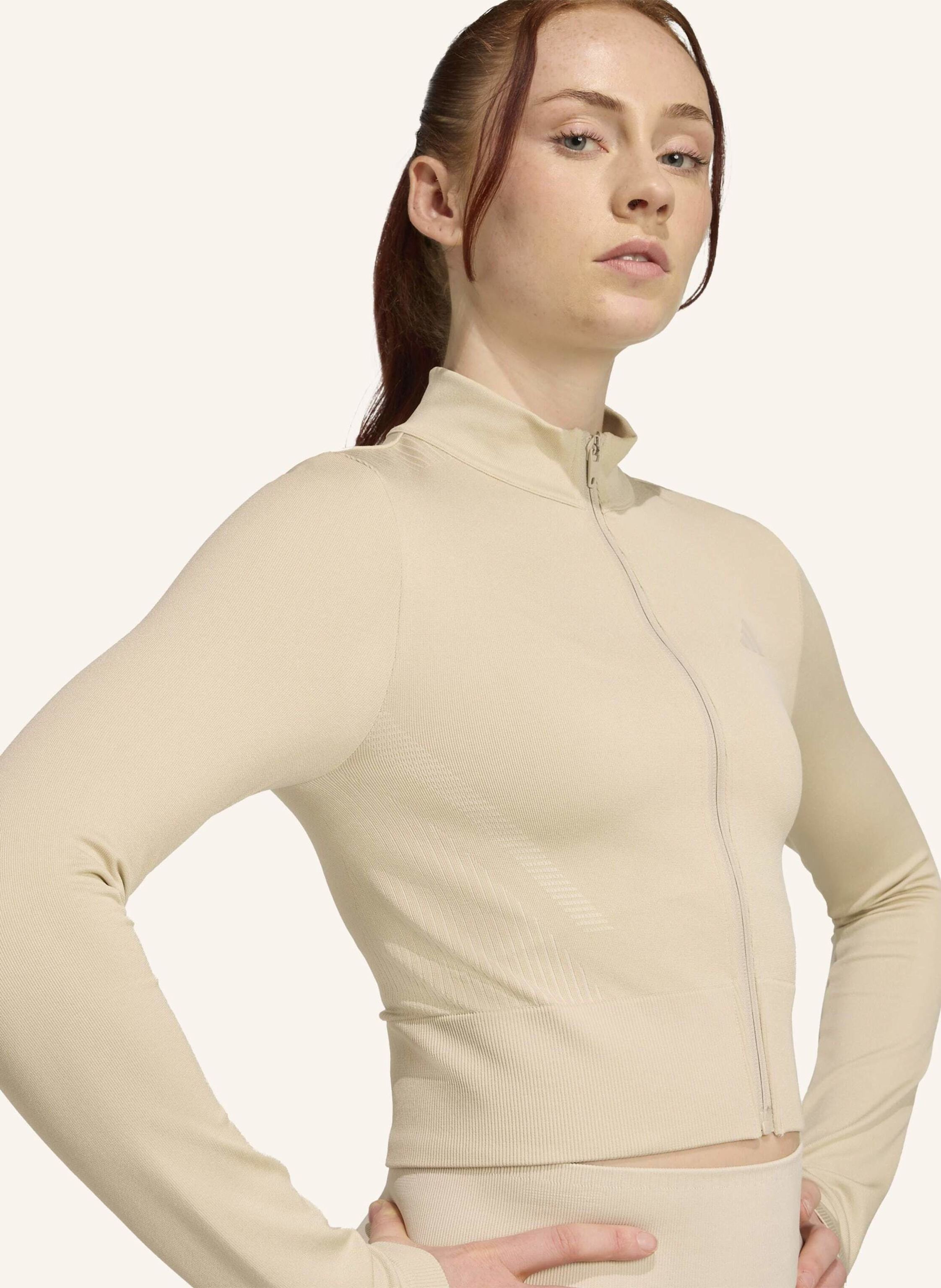 Thumbnail - Adidas Workout Essentials Jacke, Durchgehender Reissverschluss, Strick beige