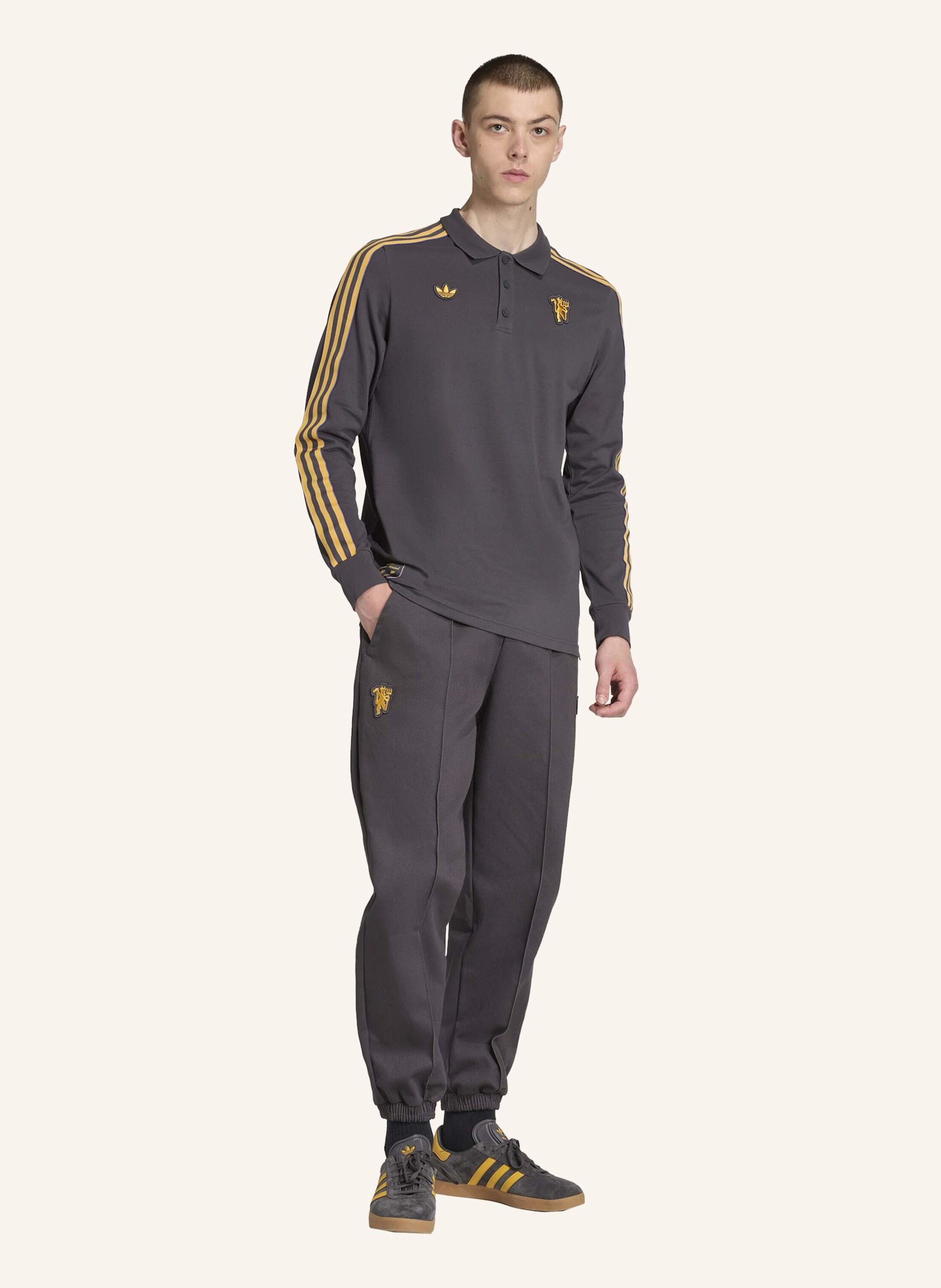 Thumbnail - Adidas Originals Manchester United Terrace Icons Langärmeliges Poloshirt schwarz