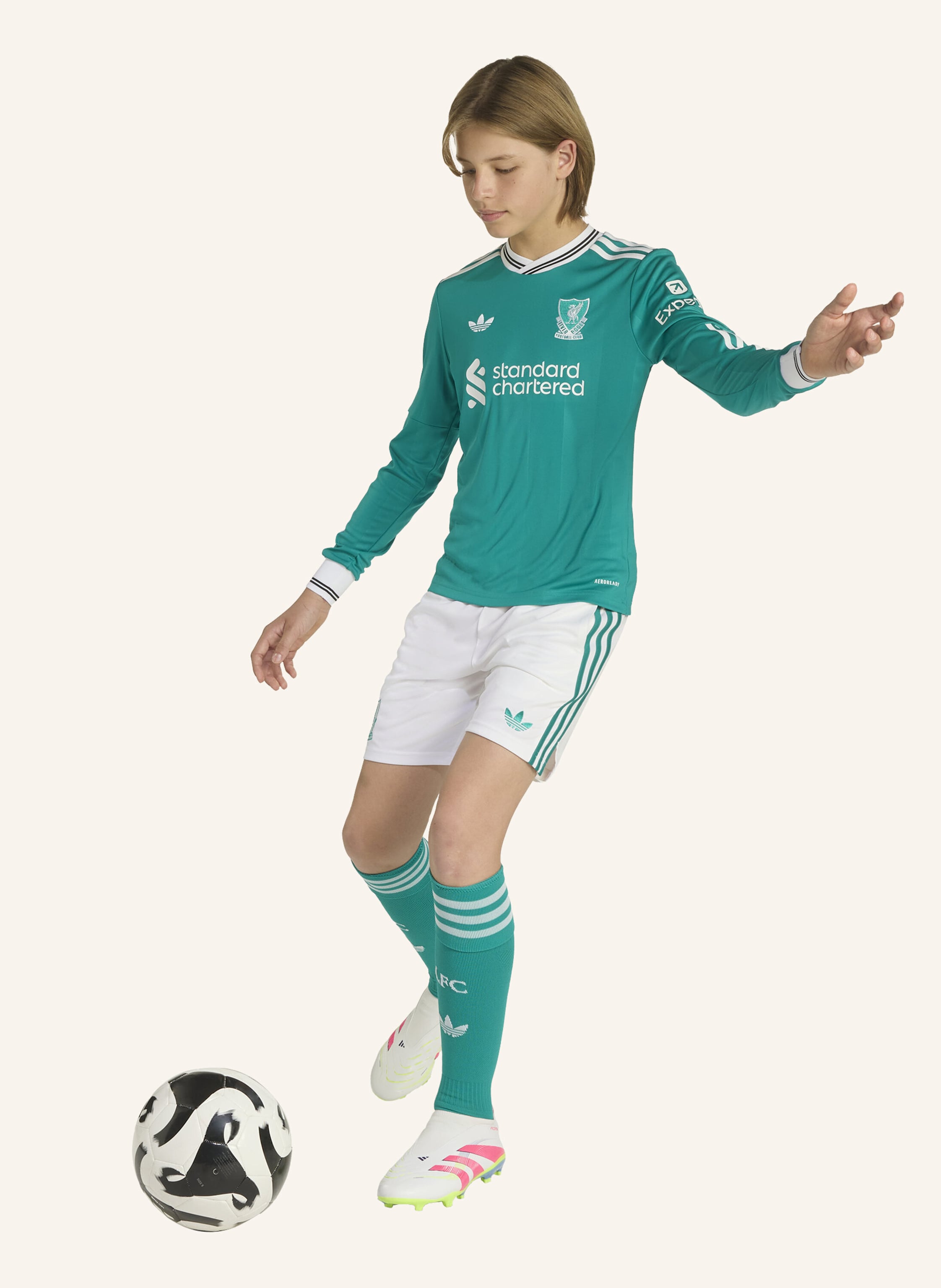 Thumbnail - Adidas Liverpool Fc 25/26 Langärmeliges Ausweichtrikot Für Kinder gruen