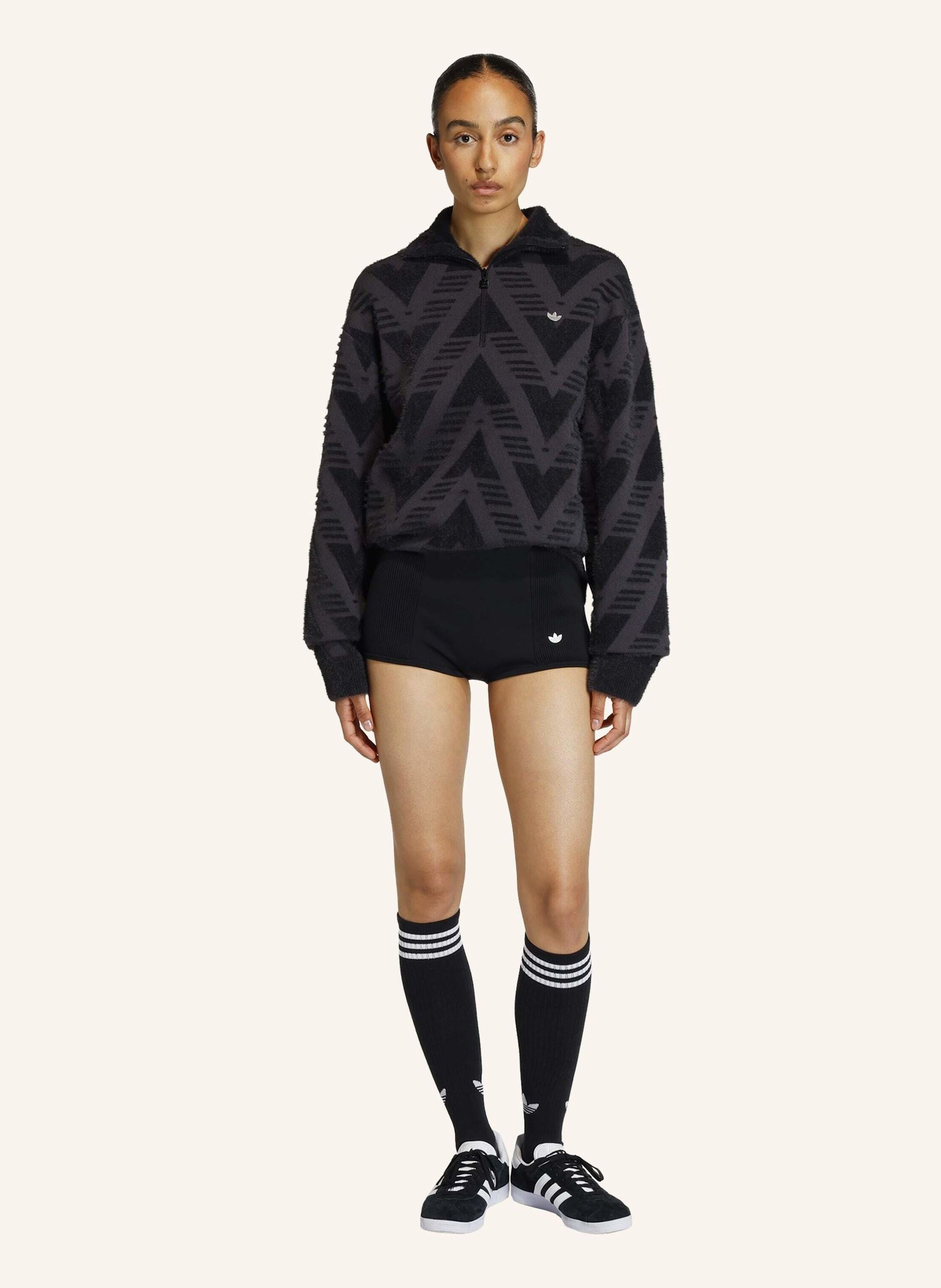 Thumbnail - Adidas Originals Strickpullover Mit Reissverschluss Bis Zur Brust schwarz