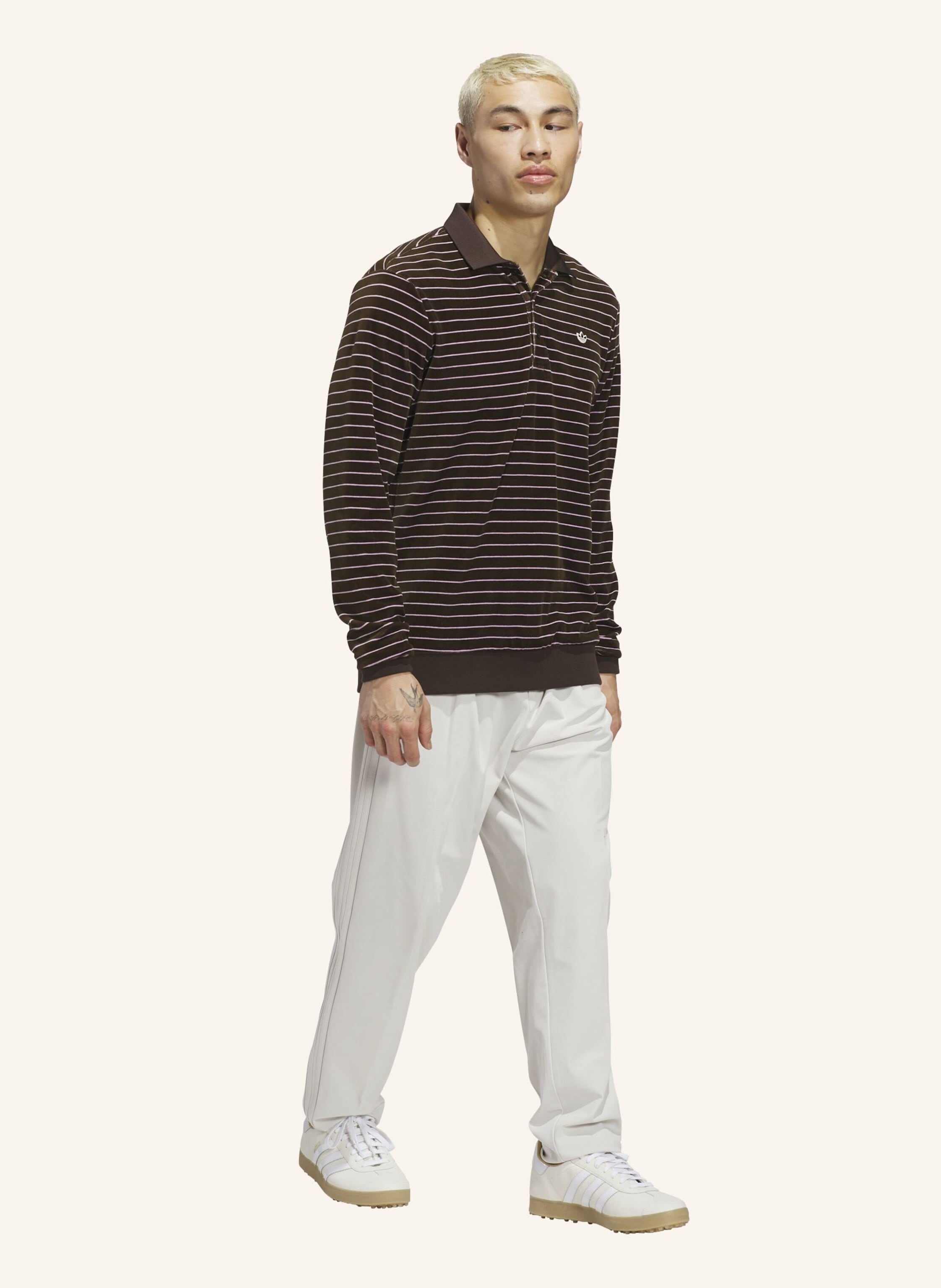 Thumbnail - Adidas Originals Velours Langärmeliges Poloshirt braun