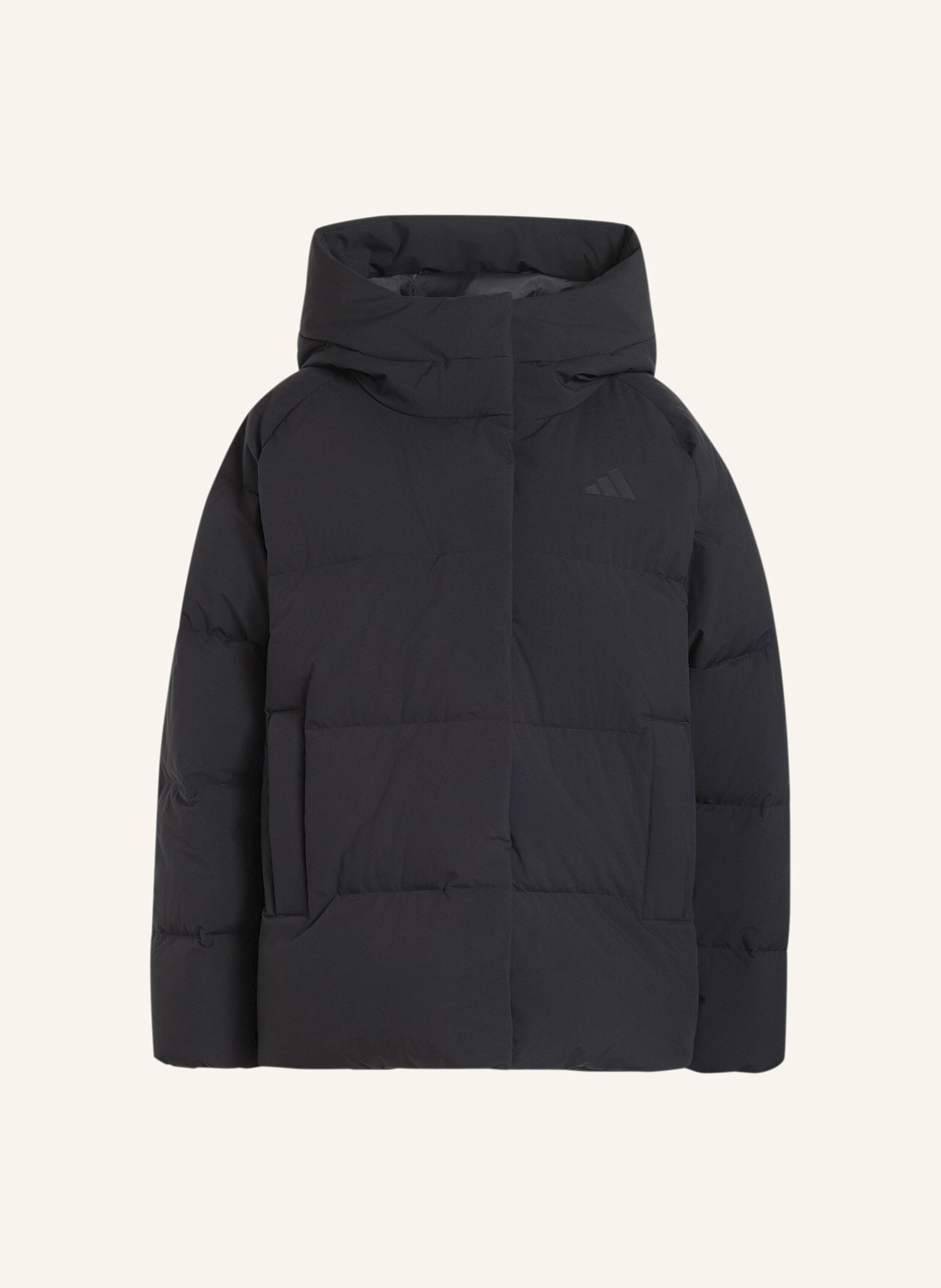 Adidas Helionic Puffer Daunenjacke, Kapuze schwarz